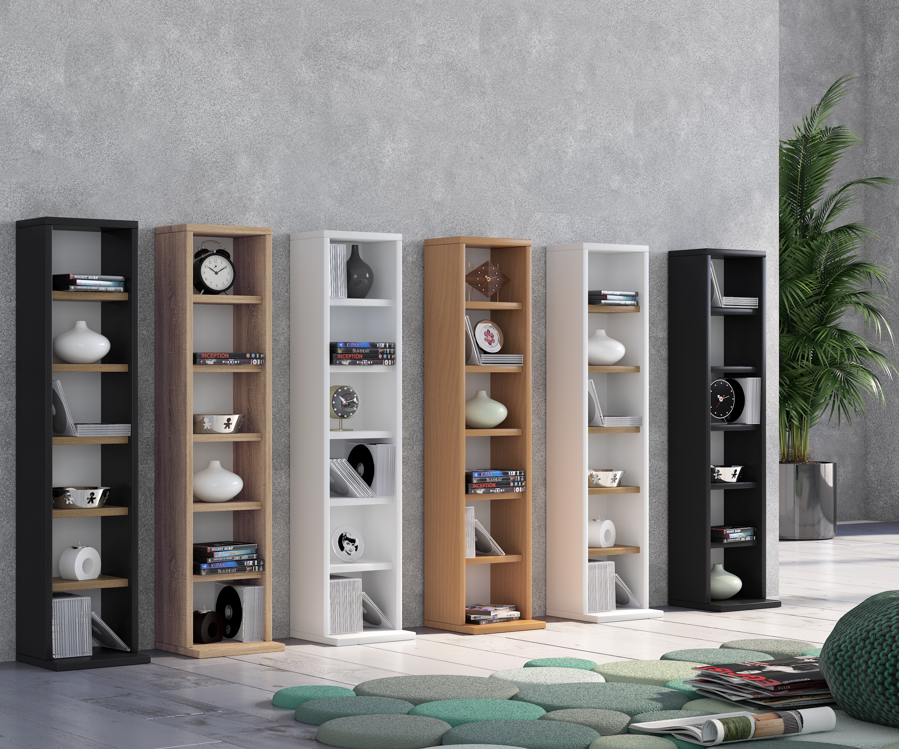 VCM Holzregal stehend | platzsparender CD Schrank f&uuml;r 102 CDs oder 36 DVDs | Ma&szlig;e: H. 92 x B. 21 x T. 20 cm | Elegantes DVD Regal stehend | Blu-Ray Regal | CD Regal - Elementa - Bild 1