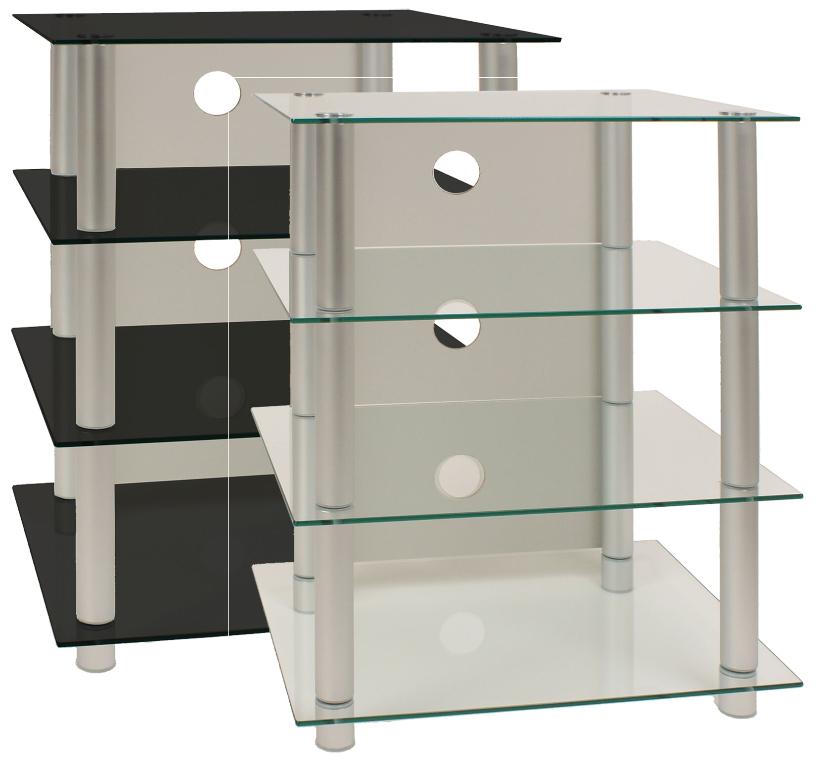 VCM Hifi Möbel   Rack Schrank Phono Regal   Alusäulen Glasböden   Maße H. 70 x B. 59 x T. 49 cm   Phono Mediaregal – Blados | 04012246141108