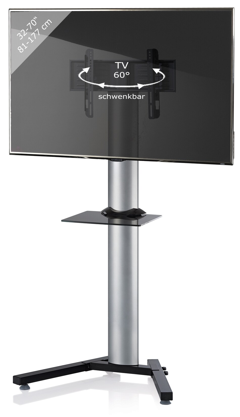 VCM TV Standfuß mit Zwischenboden 26-70 Zoll   VESA bis max. 600×400     Fernseh Ständer aus Alu   TV Ständer Maße ca. H. 174 x B. 90 x T. 72 cm   Fernsehstand Stadino Maxi | 04012246170269
