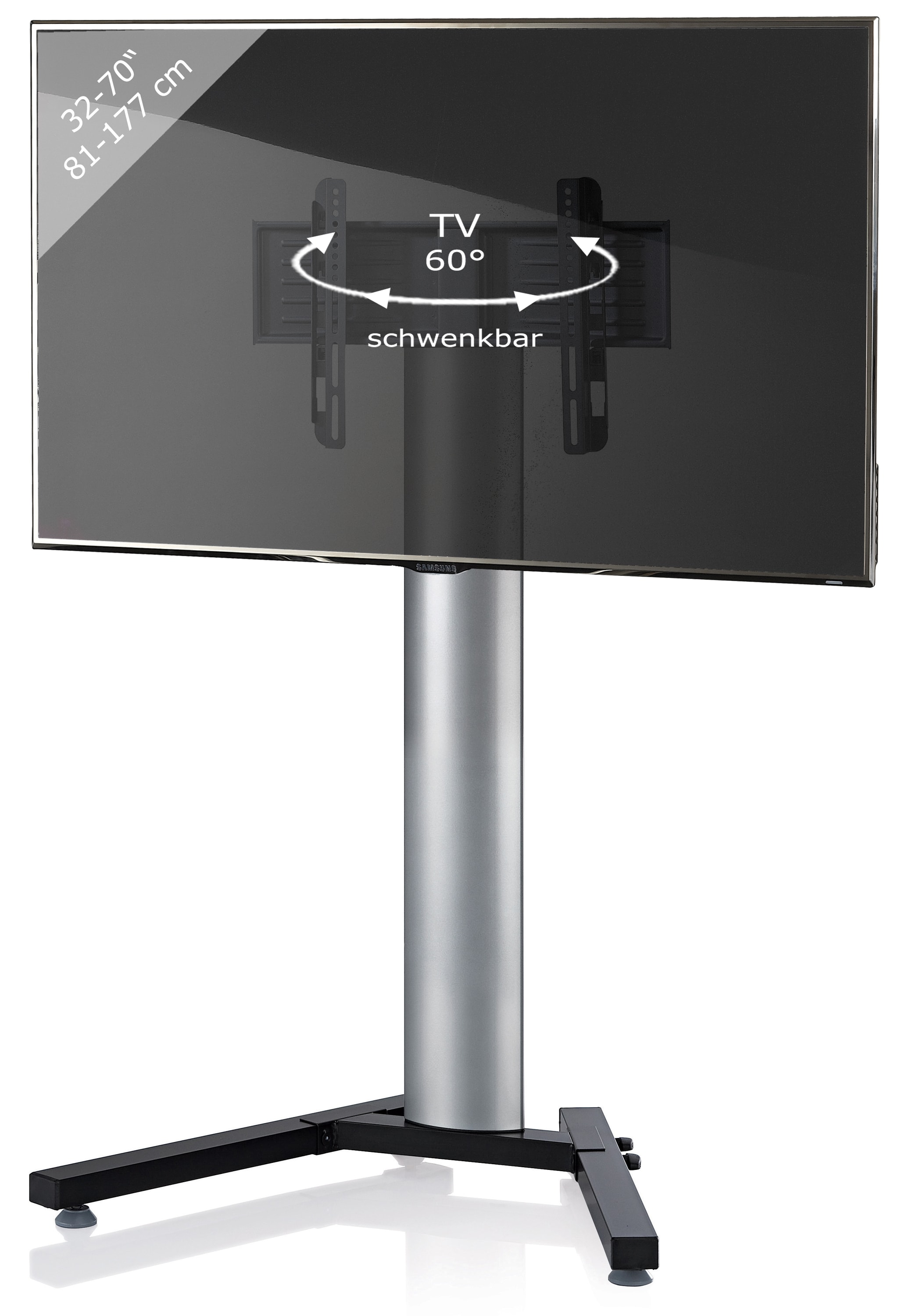 VCM TV Standfu&szlig; 26-70 Zoll | VESA bis max. 600x400 | Fernseh St&auml;nder aus Alu | TV St&auml;nder Ma&szlig;e ca. H. 125 x B. 90 x T. 72 cm | Fernsehstand Stadino Mini - Bild 1