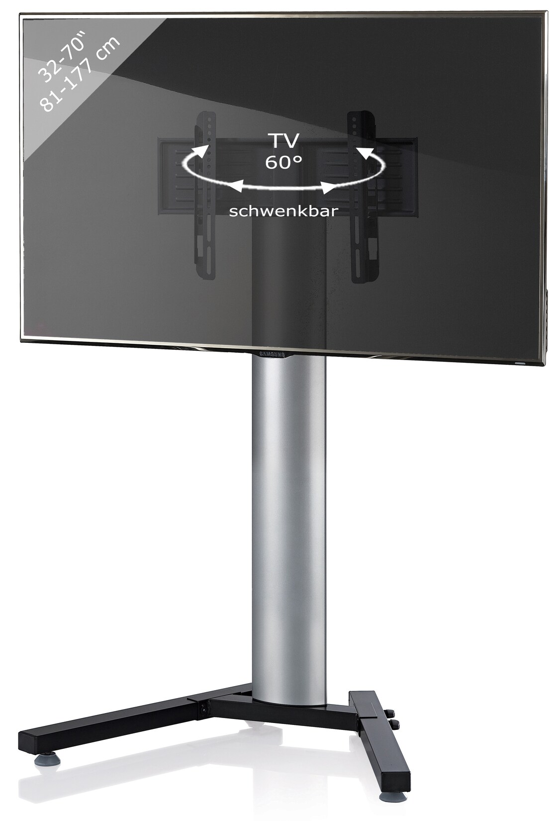 VCM TV Standfuß 26-70 Zoll   VESA bis max. 600×400   Fernseh Ständer aus Alu   TV Ständer Maße ca. H. 125 x B. 90 x T. 72 cm   Fernsehstand Stadino Mini | 04012246170351