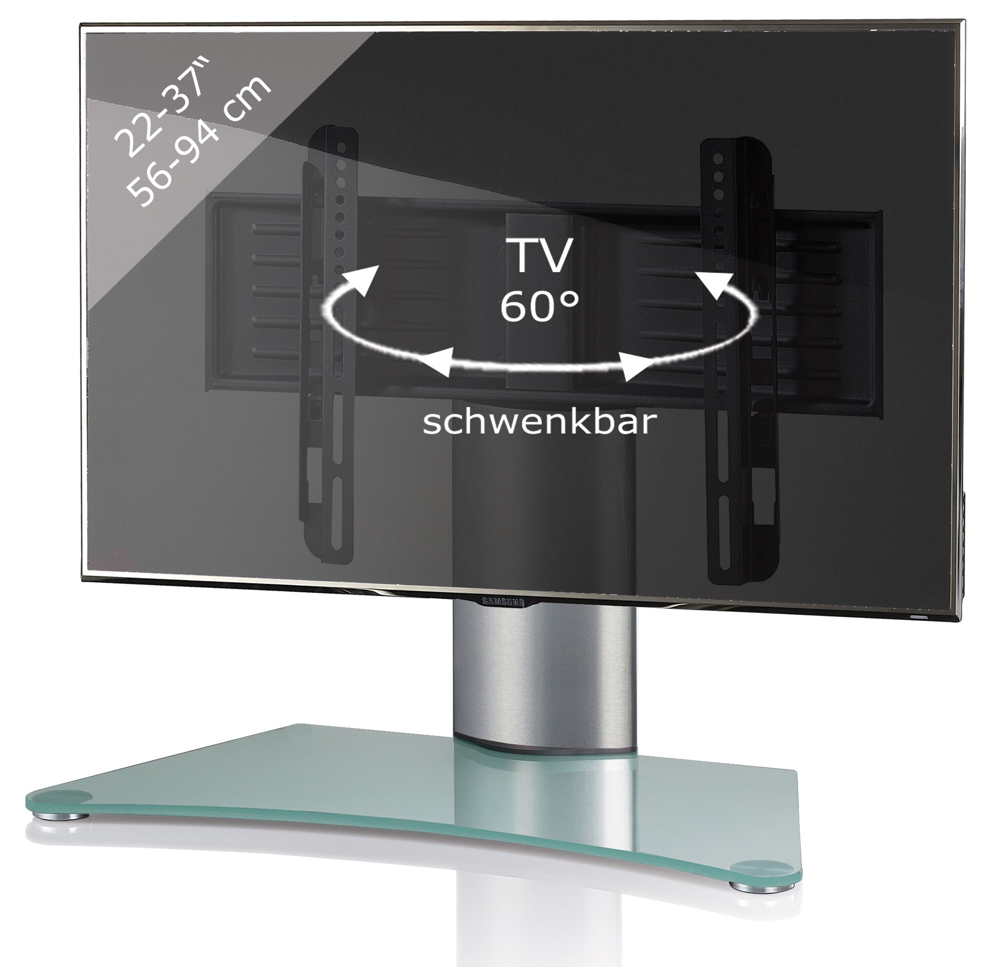 VCM TV Standfu&szlig; 22-40 Zoll bis 30 kg | VESA bis 400x300 | Universal TV VESA | Aufsatz Erh&ouml;hung | Alu Fernseh St&auml;nder | ESG-Sicherheitsglas | Ma&szlig;e ca. H. 52 x B. 70 x T. 30 cm -  Windoxa - Bild 1