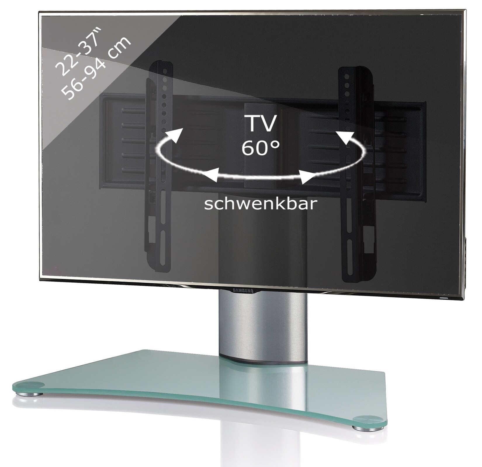 VCM TV Standfuß 22-40 Zoll bis 30 kg   VESA bis 400×300   Universal TV VESA   Aufsatz Erhöhung   Alu Fernseh Ständer   ESG-Sicherheitsglas   Maße ca. H. 52 x B. 70 x T. 30 cm –  Windoxa | 04012246170856