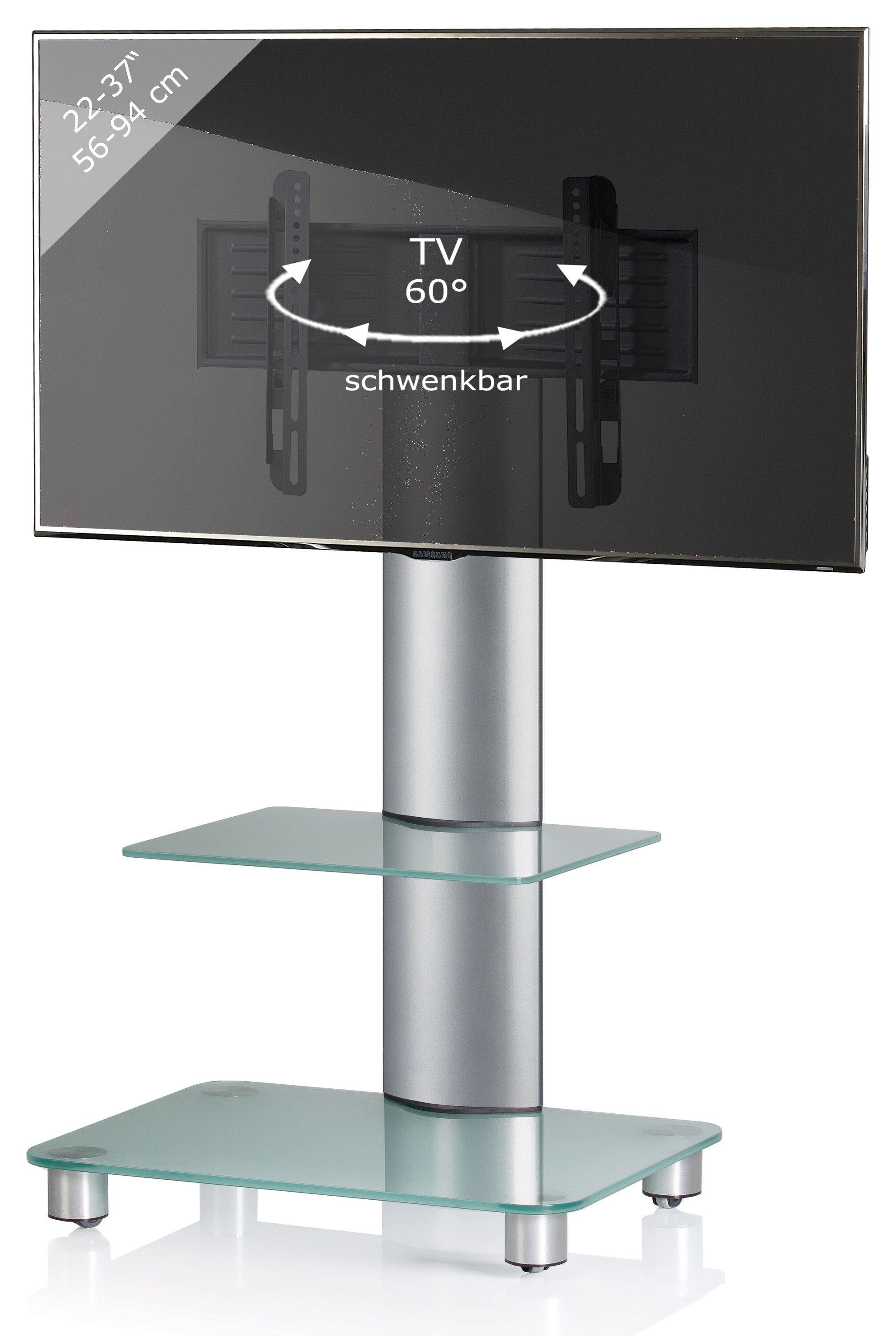 VCM TV Standfu&szlig; mit Zwischenboden 22-40 Zoll | VESA max. 600x400 bis 30 kg | Fernseh St&auml;nder aus Alu | TV Bodenst&auml;nder mit Rollen | Ma&szlig;e ca. H. 100 x B. 60 x T 44 cm  | Fernsehstand Bilano - Bild 1