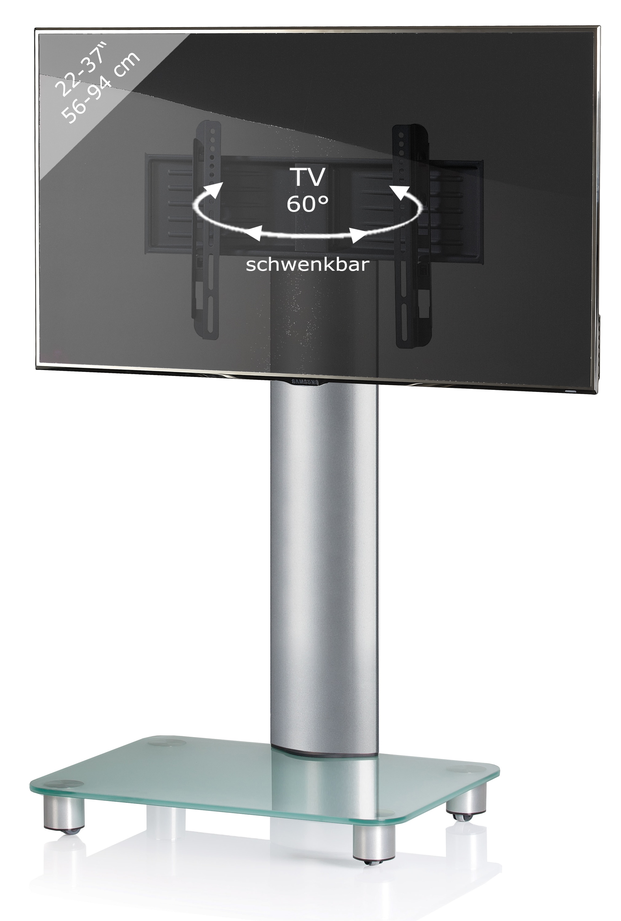 VCM TV Standfu&szlig; 26-40 Zoll | VESA max. 600x400 bis 30 kg | Fernseh St&auml;nder aus Alu | TV Bodenst&auml;nder mit Rollen | Ma&szlig;e ca. H. 100 x B. 60 x T 44 cm  | Fernsehstand Bilano - Bild 1
