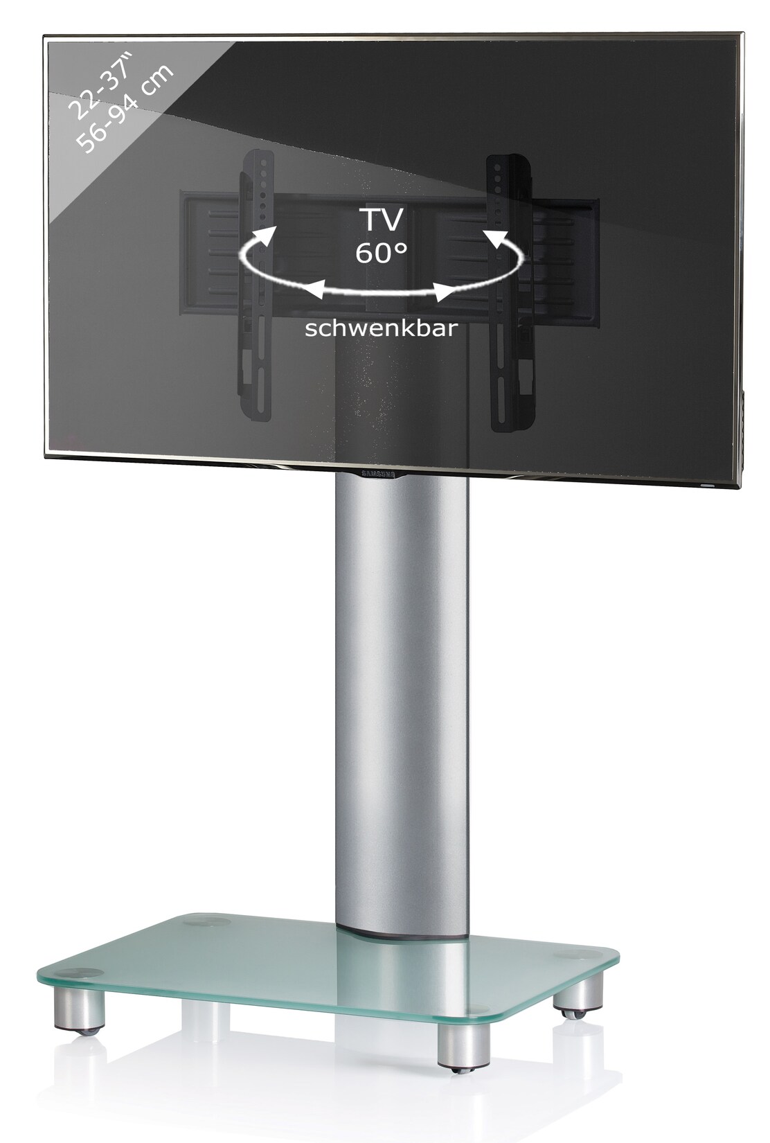 VCM TV Standfuß 26-40 Zoll   VESA max. 600×400 bis 30 kg   Fernseh Ständer aus Alu   TV Bodenständer mit Rollen   Maße ca. H. 100 x B. 60 x T 44 cm    Fernsehstand Bilano | 04012246171105