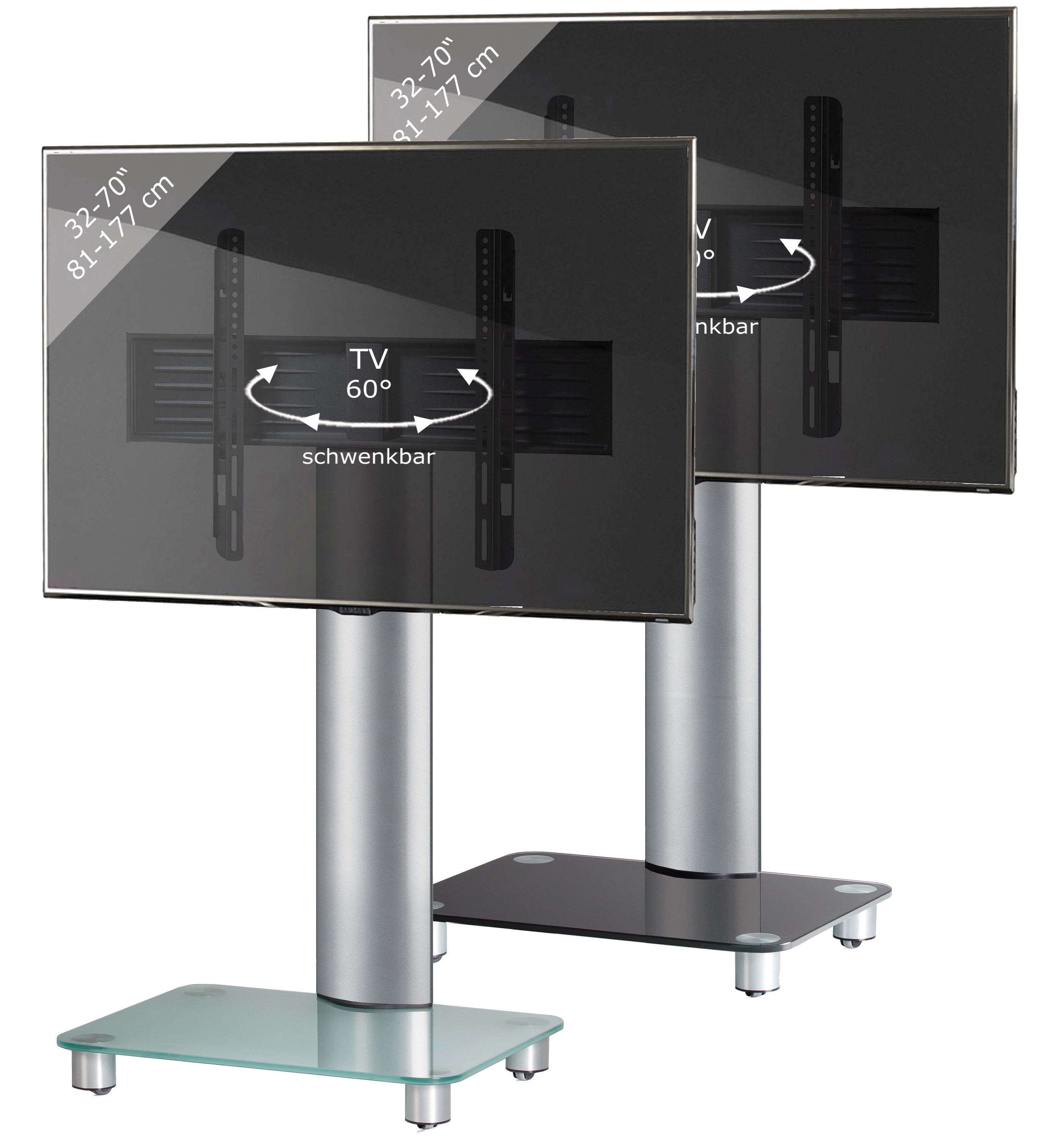 VCM TV Standfu&szlig; 32-70 Zoll | VESA max. 600x400 | Fernseh St&auml;nder aus Alu und Glas | TV St&auml;nder Ma&szlig;e ca. H. 100 x B. 60 x T. x 44 cm | Fernsehstand Tosal - Bild 1