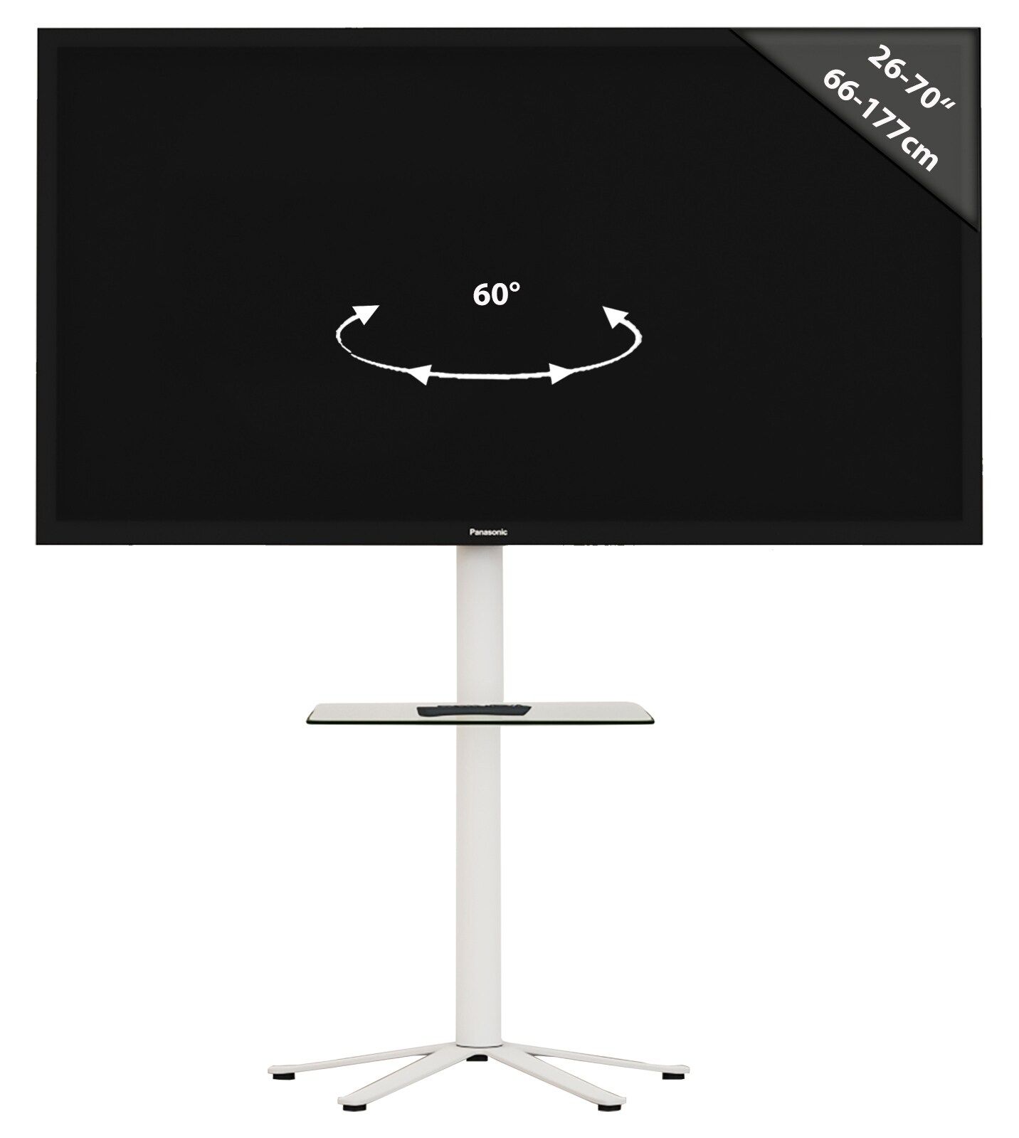 VCM TV Standfuß mit Fachboden 32-70 Zoll   VESA max. 600×400 bis 40 kg   Fernseh Ständer aus Alu   TV Bodenständer Maße ca. H. 100 x B. 61 x T. 61 cm   Fernsehstand Xila | 04051814400742