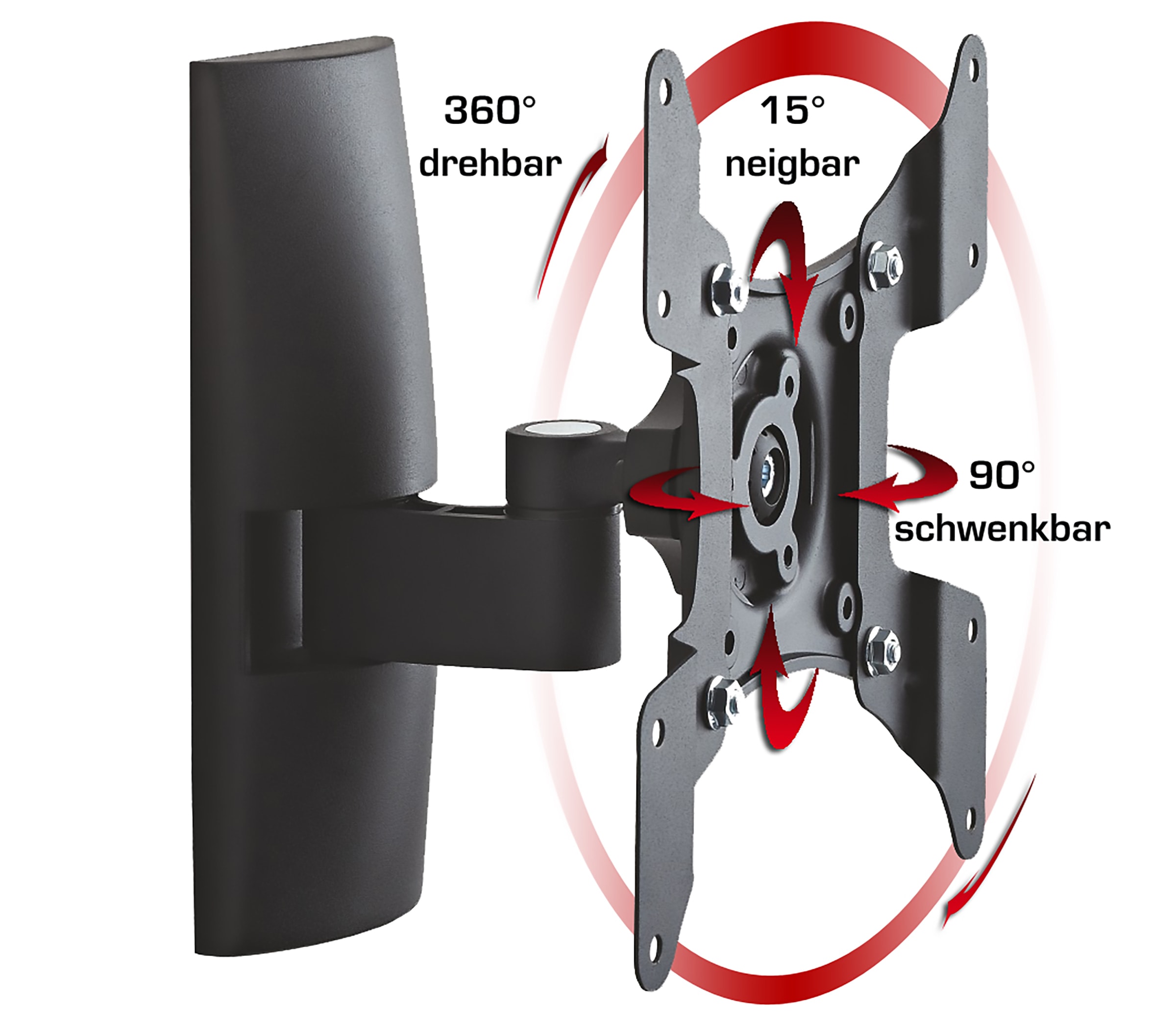 VCM Universal TV Wandhalterung 15-40 Zoll bis 15 kg | um 15 Grad neigbar kippbar | 90 Grad schwenkbar | 360 drehbar ausziehbar | VESA bis max. 200x200 | Halter Fernsehhalter | Fernseh Halterung TS1 - Bild 1
