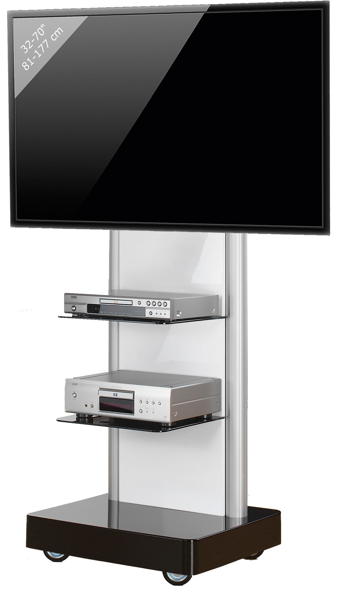 VCM TV Standfu&szlig; aufgebaut | 32-70 Zoll  bis 50 kg | VESA max. 600x400 | Fernsehwagen St&auml;nder | TV Bodenst&auml;nder Fach abschlie&szlig;bar | Ma&szlig;e ca. H. 168 x B. 70 x T. 65 cm | Rollwagen mit Fachboden | ProStand - Bild 1
