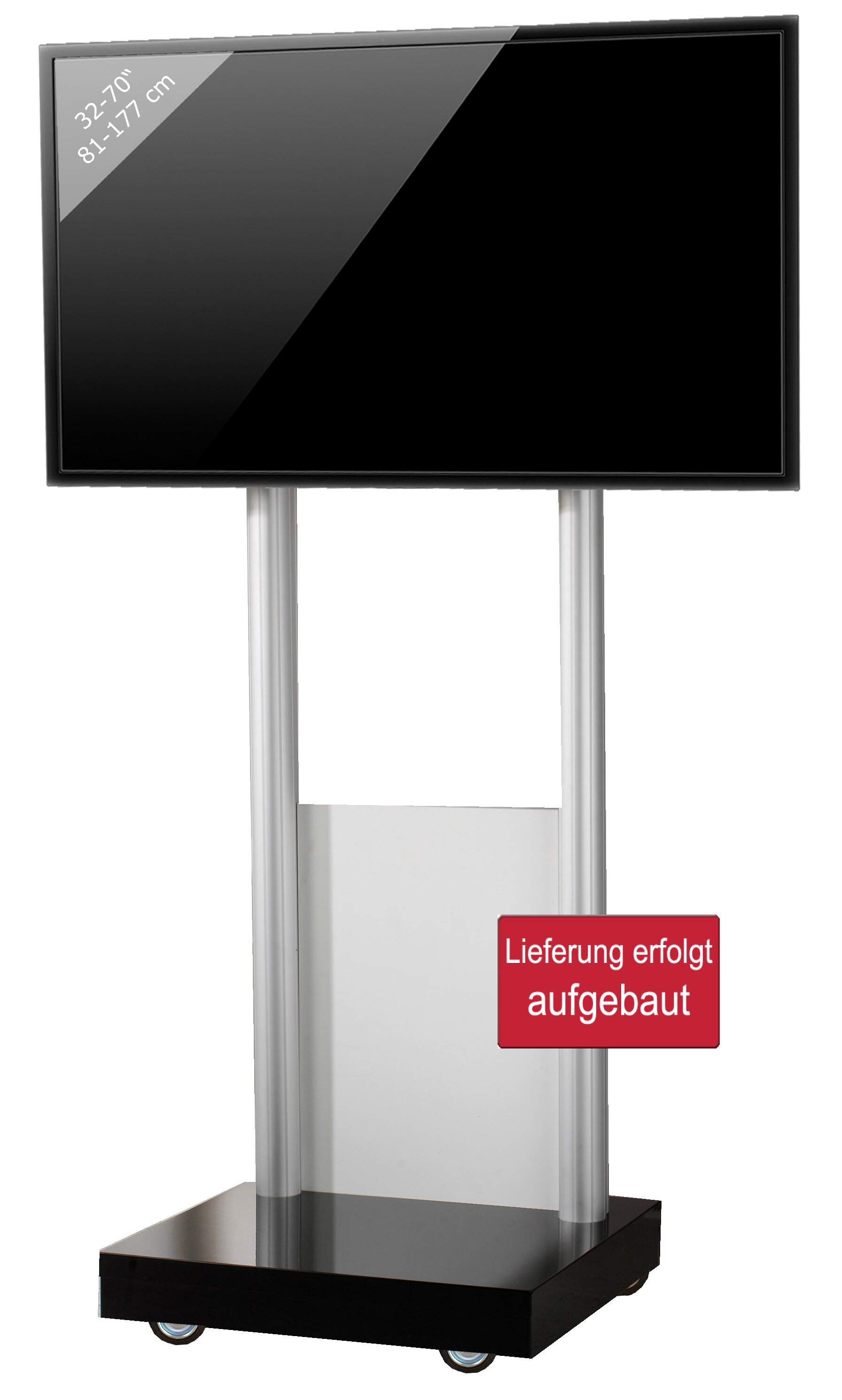 VCM TV Standfu&szlig; aufgebaut | 32-70 Zoll  bis 45 kg | VESA max. 600x400 | Fernsehwagen St&auml;nder Alu | TV Bodenst&auml;nder Ma&szlig;e ca. H. 177 x B. 70 x T. 65 | Rollwagen mit Rollen | Fernsehstand Monte Visolo 1 - Bild 1