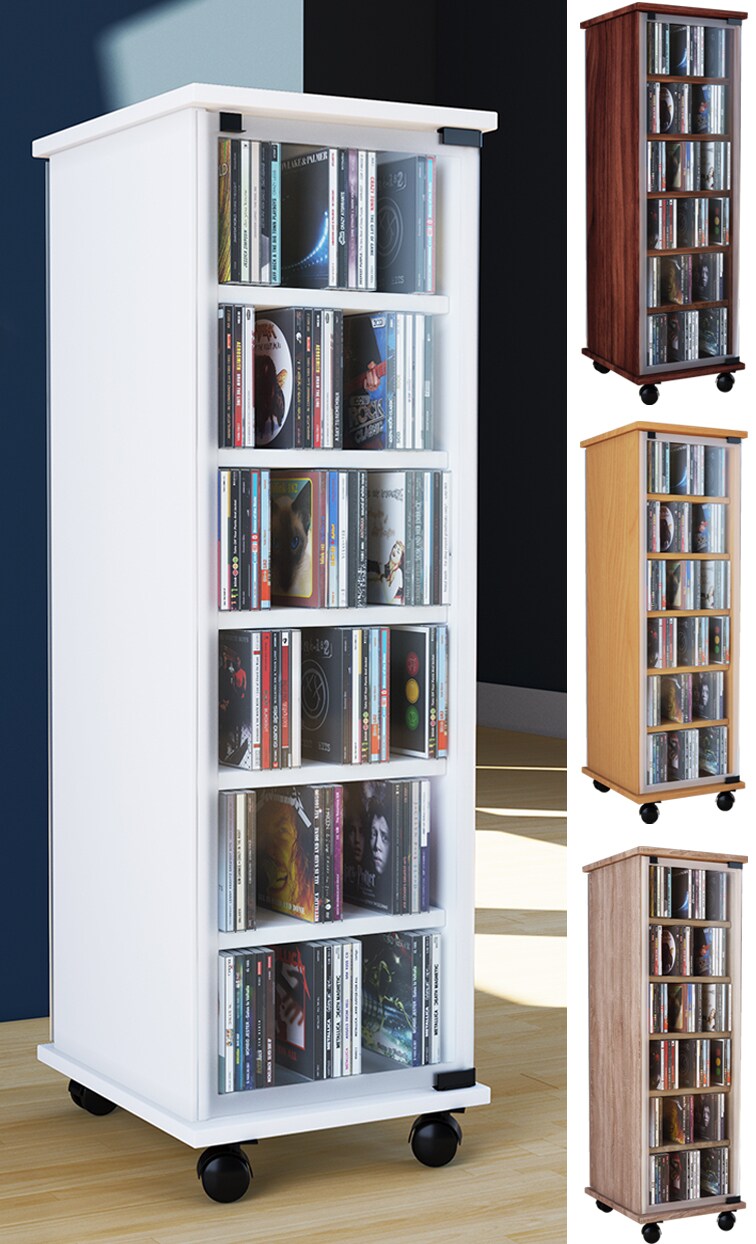 VCM CD Regal Holz CD Schrank mit ESG-Sicherheitsglastüren für 204 CDs oder 72 DVDs Maße: H. 98 x B. 31 x T. 35 cm Elegantes DVD Regal mit Rollen Blu ray Regal CD Regal - Valenza