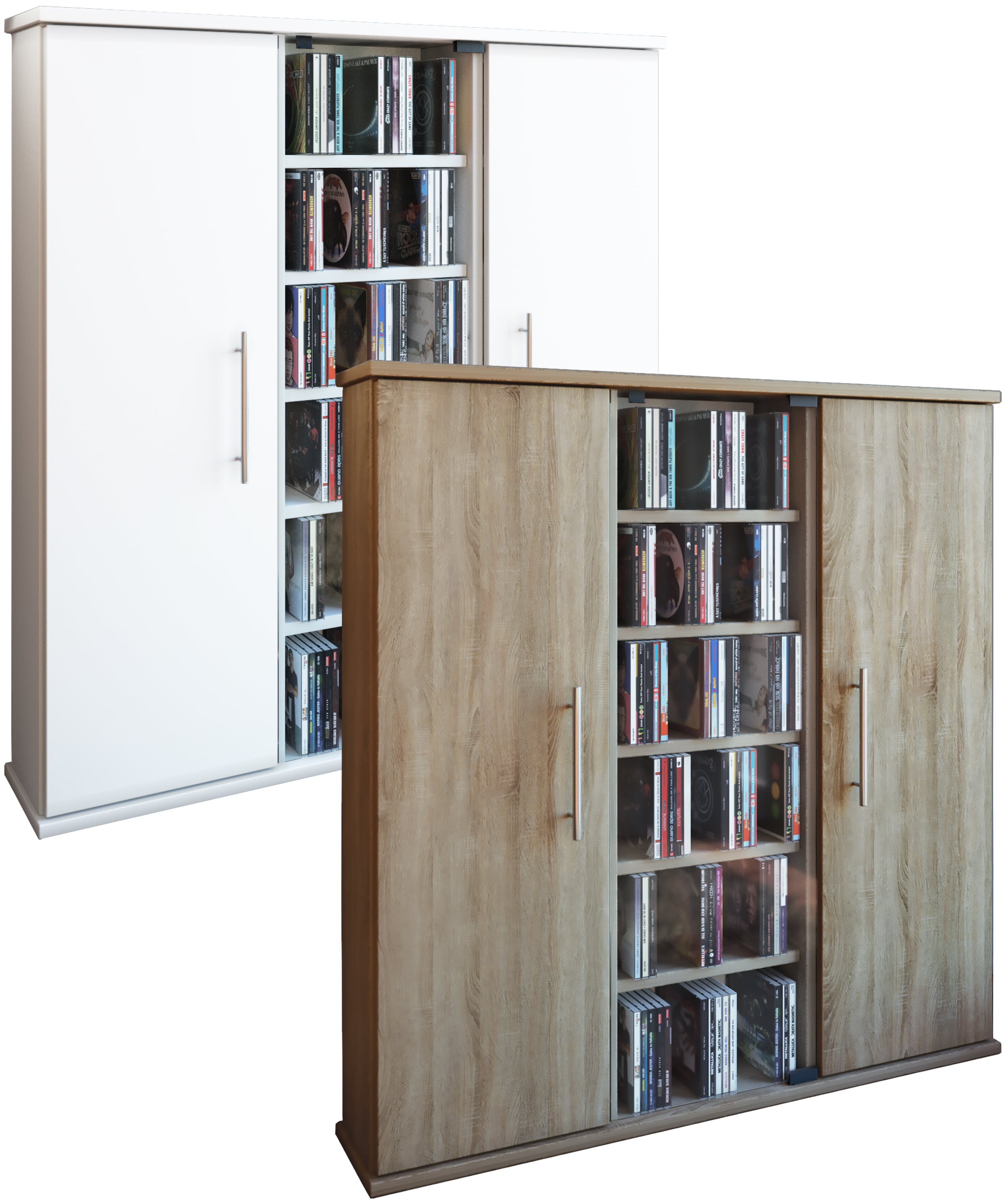 VCM CD Regal Holz | CD Schrank mit 1 ESG-Sicherheitsglast&uuml;r und 2 Holzt&uuml;ren f&uuml;r 450 CDs oder 195 DVDs oder 108-Videos | Ma&szlig;e: H. 92 x B. 86 x T. 18 cm | Eleganter DVD Schrank | Blu ray Schrank | CD-Schrank - Santo - Bild 1