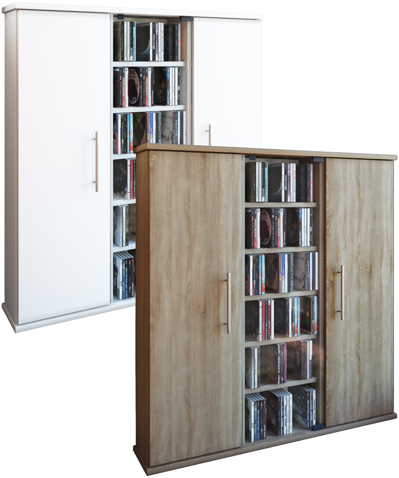 VCM CD Regal Holz   CD Schrank mit 1 ESG-Sicherheitsglastür und 2 Holztüren für 450 CDs oder 195 DVDs oder 108-Videos   Maße: H. 92 x B. 86 x T. 18 cm   Eleganter DVD Schrank   Blu ray Schrank   CD-Schrank – Santo | 04012246450293
