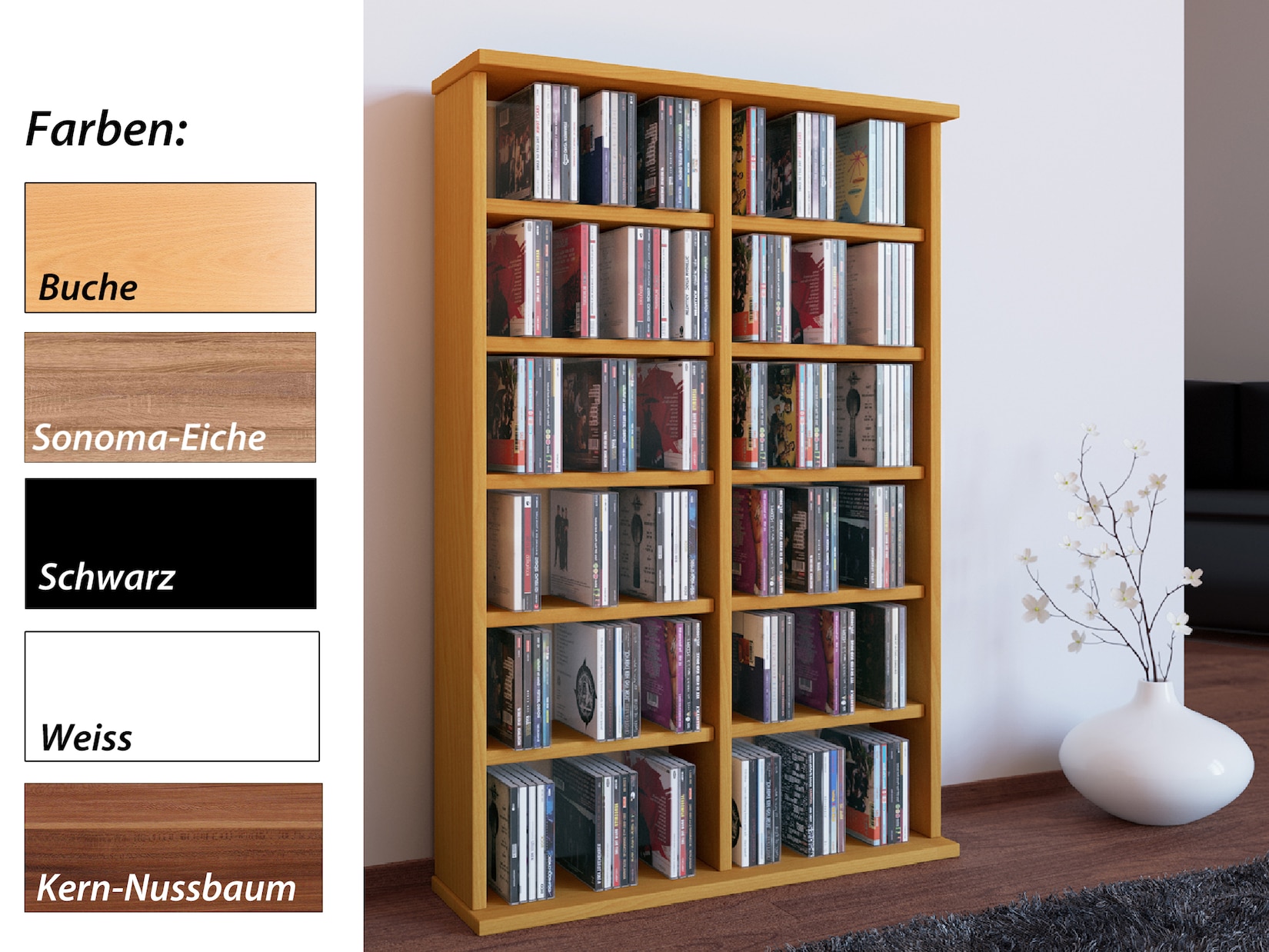 VCM Holz CD DVD Stand Regal CD Regal mit Platz für 300 CDs oder 130 DVDs oder 72-Videos Maße: H. 92 x B. 60 x T. 18 cm. Elegantes DVD Regal Blu ray Regal CD Regal - Ronul