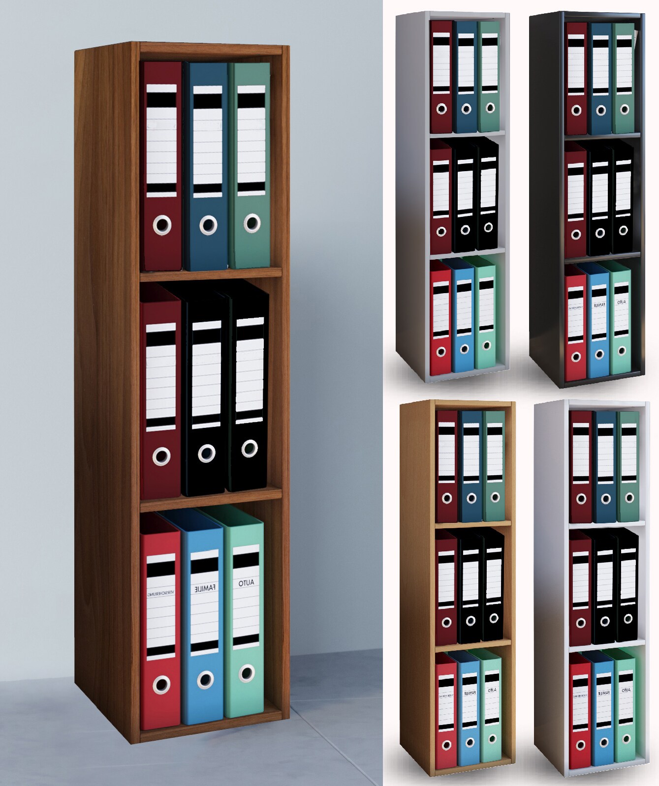 VCM Holzregal stehend platzsparender Aktenschrank Maße: H. 107 x B. 34 x T. 30 cm Elegantes Regal stehend Büroregal – Offas 3 Fach