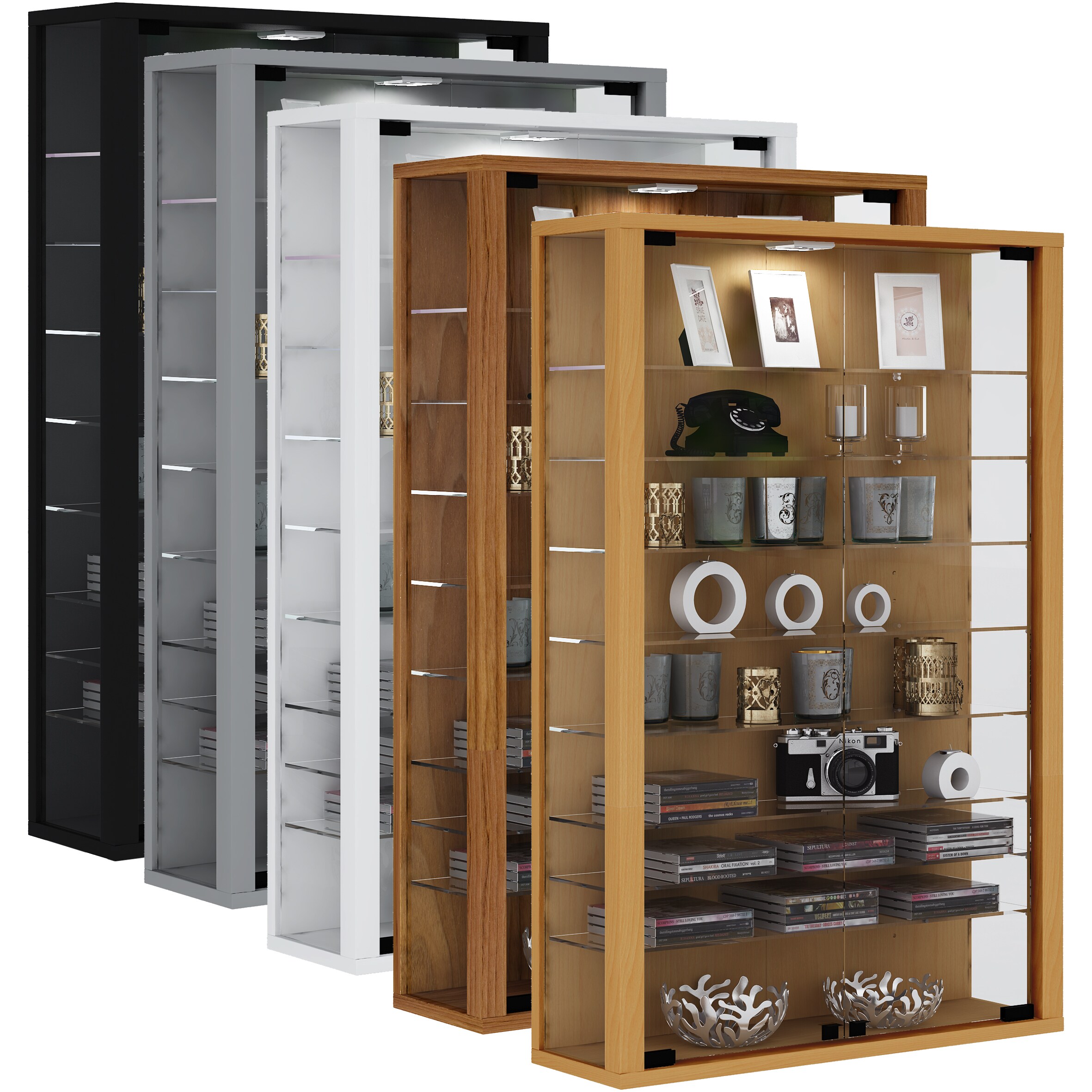 VCM Glasvitrine h&auml;ngend | Vitrine Glas mit ESG-Sicherheitsglas | Ma&szlig;e: H. 91 x B. 59 x T. 18 cm | H&auml;ngevitrine Glas | Modern und platzsparend | Glas Vitrinenschrank - Vitrosa Mini - Bild 1