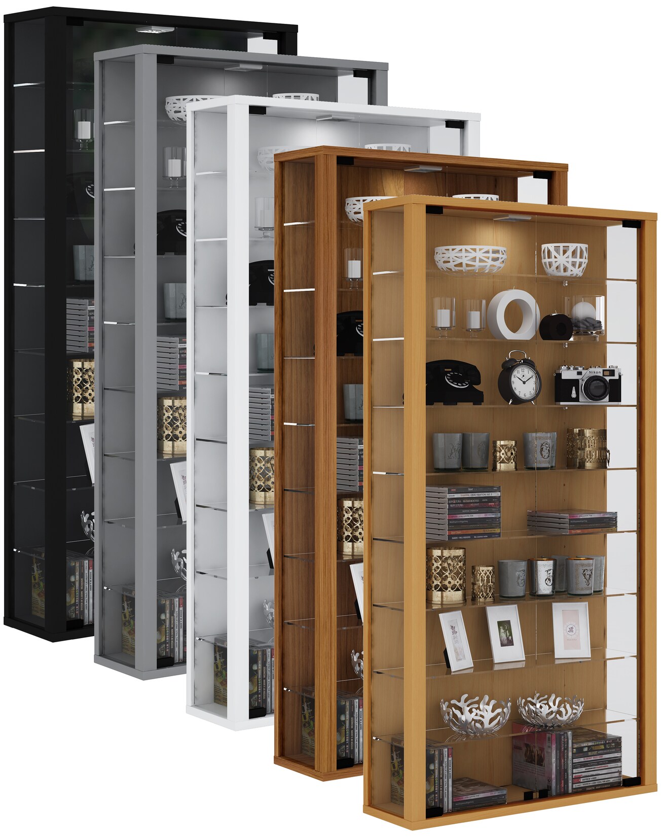VCM Glasvitrine hängend Vitrine Glas mit ESG-Sicherheitsglas Maße: H. 114 x B. 59 x T. 18 cm Hängevitrine Glas Modern und platzsparend Glas Vitrinenschrank - Vitrosa Maxi