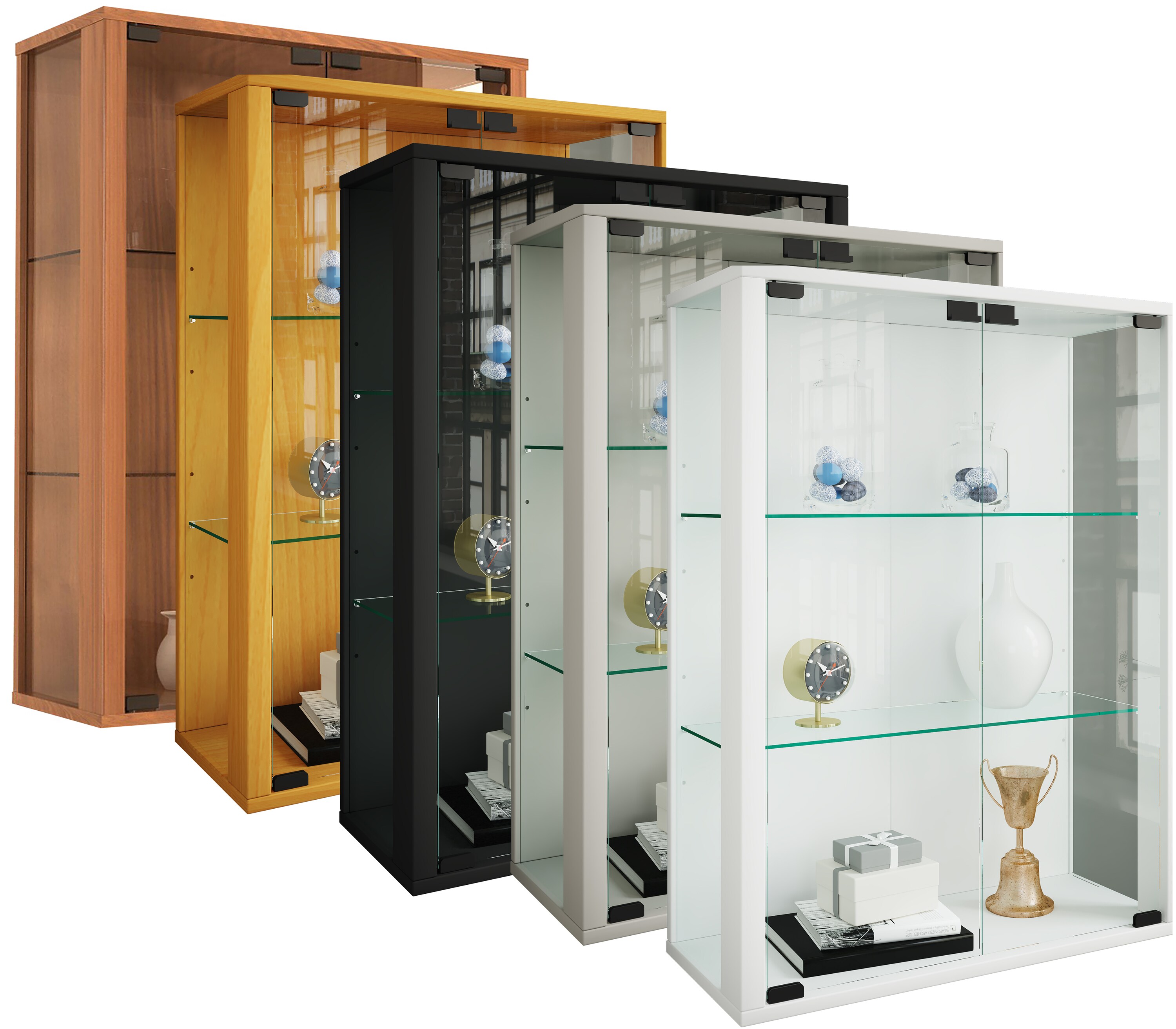 VCM Glasvitrine h&auml;ngend | Vitrine Glas mit ESG-Sicherheitsglas | Ma&szlig;e: H. 80 x B. 60 x T. 25 cm | H&auml;ngevitrine Glas | Modern und platzsparend | Glas Vitrinenschrank - Udina M - Bild 1