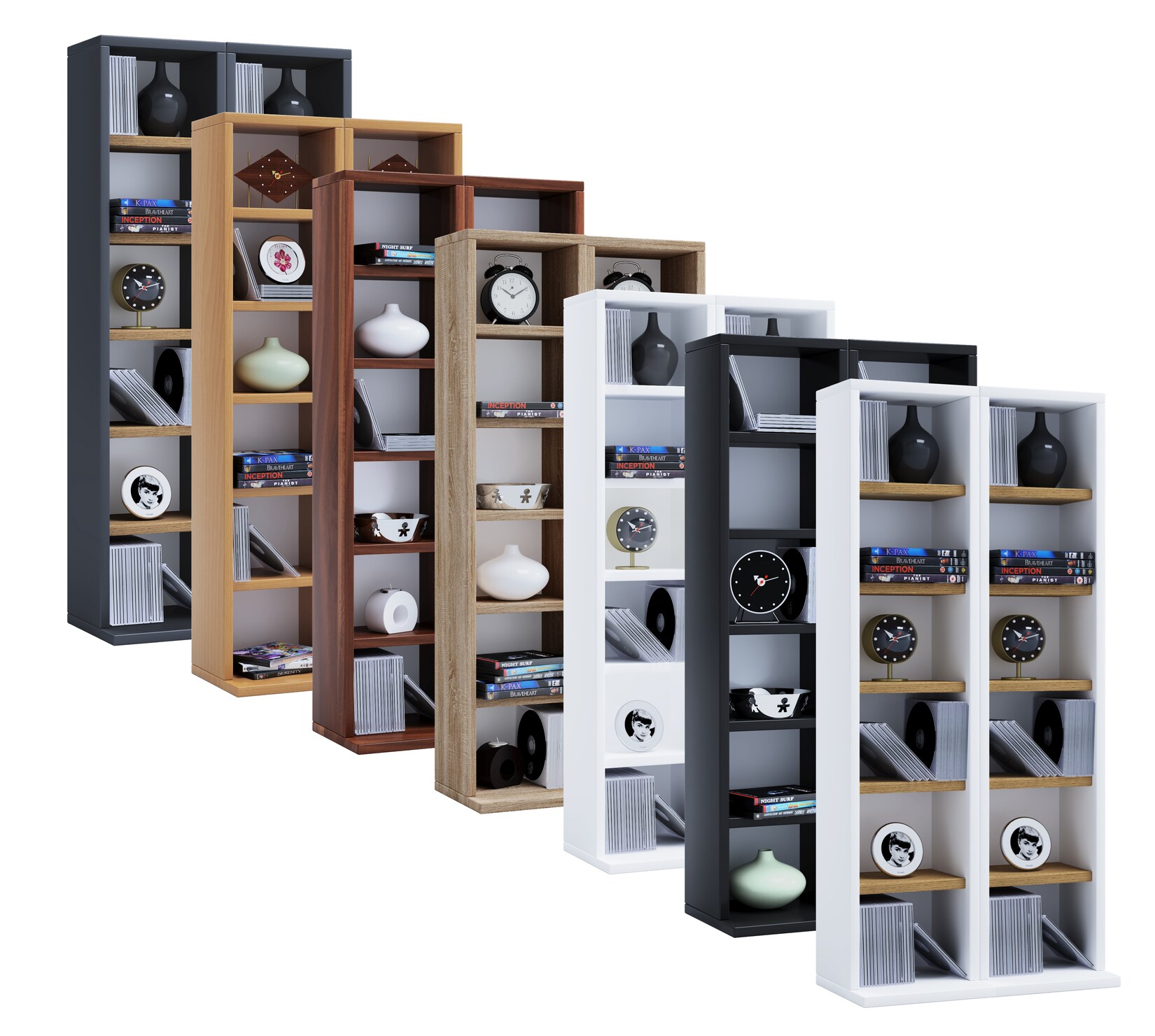 VCM Holz CD DVD Stand Regal CD Regal mit Platz für 204 CDs oder 72 DVDs oder 40-Videos Maße: H. 92 x B. 42 x T. 20 cm Elegantes CD/DVD Regal Blu ray Regal - Milano