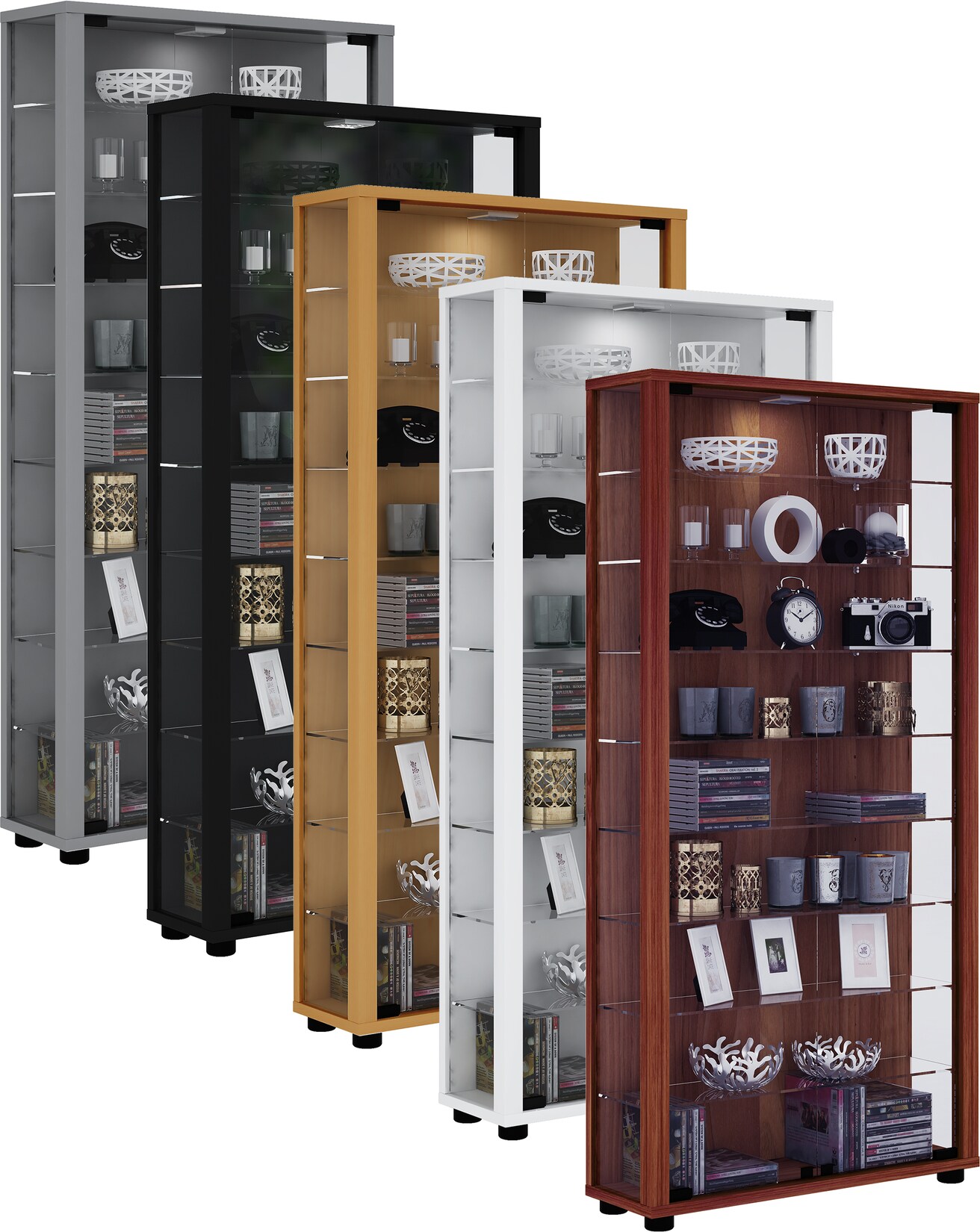 VCM Glasvitrine stehend   Vitrine Glas mit ESG-Sicherheitsglas   Maße ca.H. 113 x B. 59 x T. 18 cm   Standvitrine Glas   Modern und platzsparend   Glas Vitrinenschrank – Lumo Maxi | 04051814336805