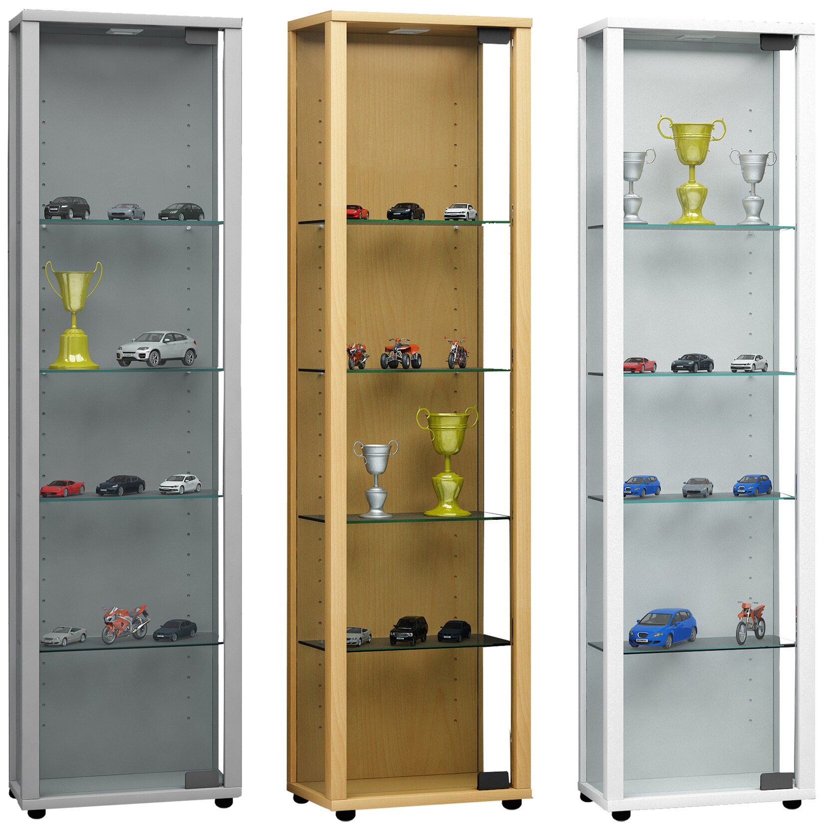 VCM Glasvitrine stehend Vitrine Glas mit ESG-Sicherheitsglas Maße ca. H. 115 x B. 33 x T. 18 cm Standvitrine Glas Modern und platzsparend Glas Vitrinenschrank – Edana Mini