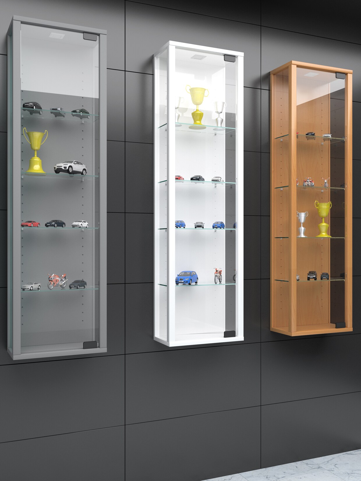 VCM Glasvitrine hängend   Vitrine Glas mit ESG-Sicherheitsglas   Maße ca. H. 115 x B. 33 x T. 18 cm  Hängevitrine Glas   Modern und platzsparend   Glas Vitrinenschrank – Stano Mini | 04051814345371