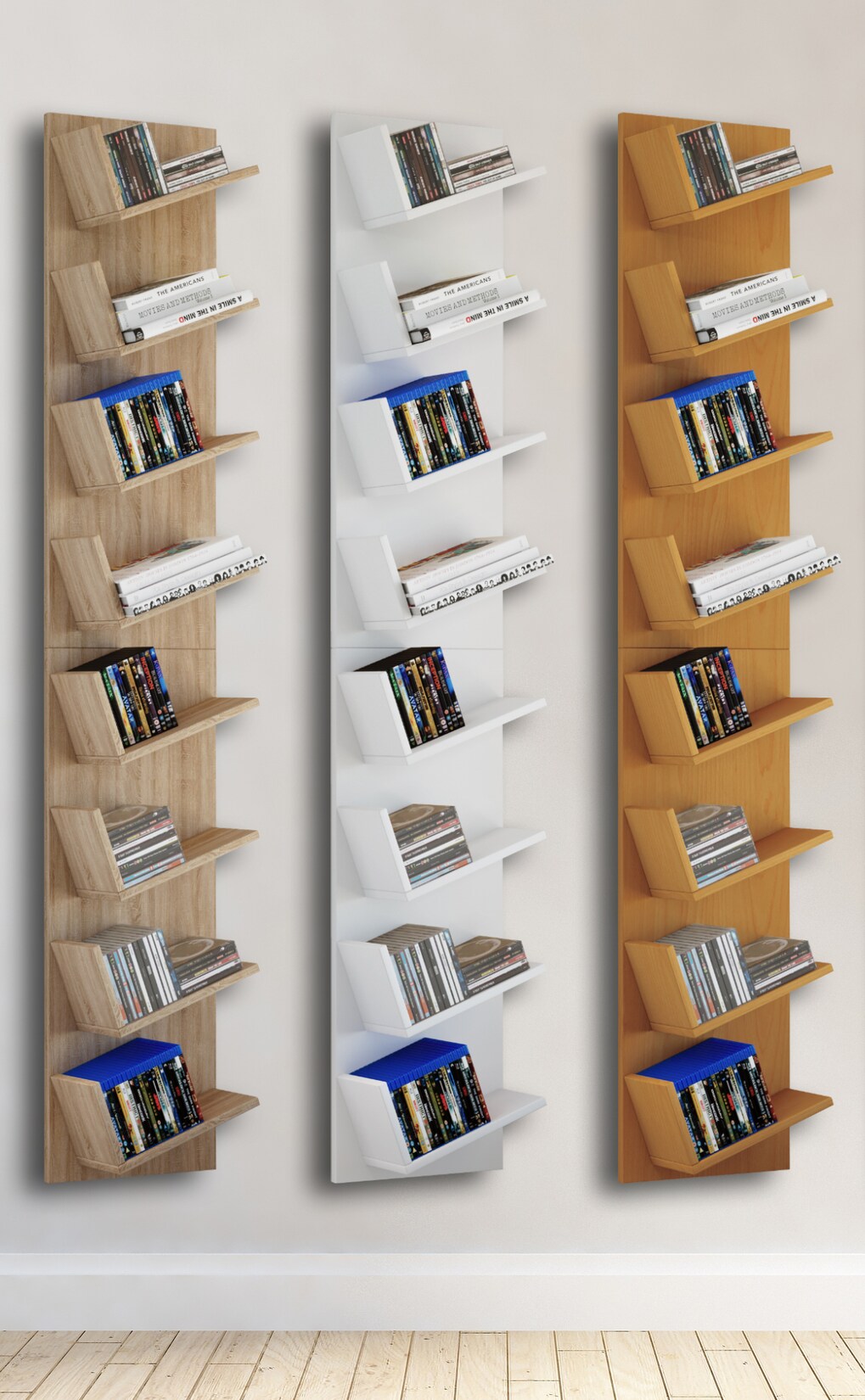 VCM Holzregal hängend platzsparendes Regal Maße: H. 180 x B. 33 x T. 16 cm Elegantes Regal hängend Aufbewahrungsregal Bücherregal Wandboard - Lansi Maxi