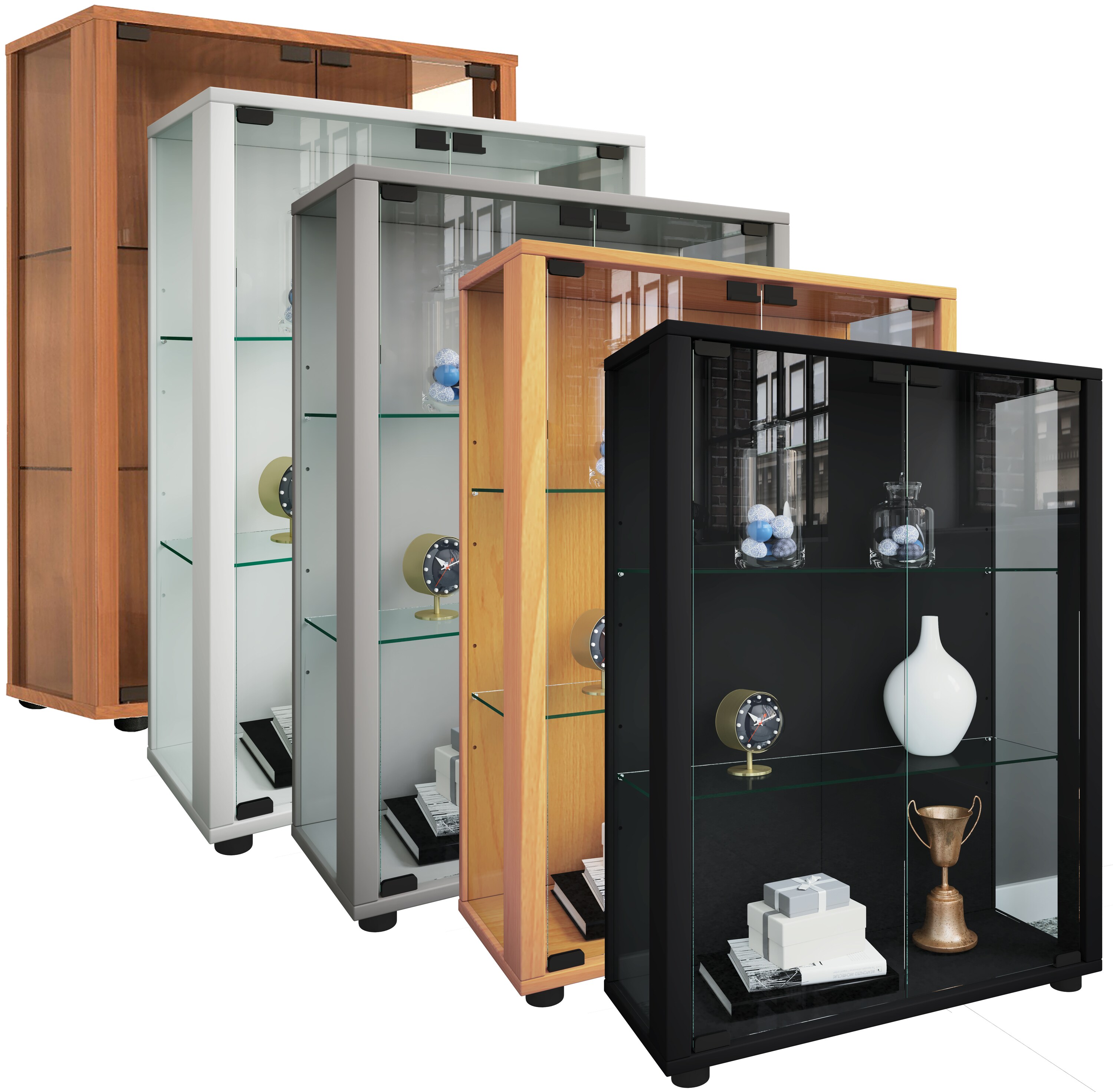 VCM Glasvitrine stehend | Vitrine Glas mit ESG-Sicherheitsglas | Ma&szlig;e ca. H. 80 x B. 60 x T. 25 cm | Standvitrine Glas | Modern und platzsparend | Glas Vitrinenschrank &ndash; Sintalo - Bild 1