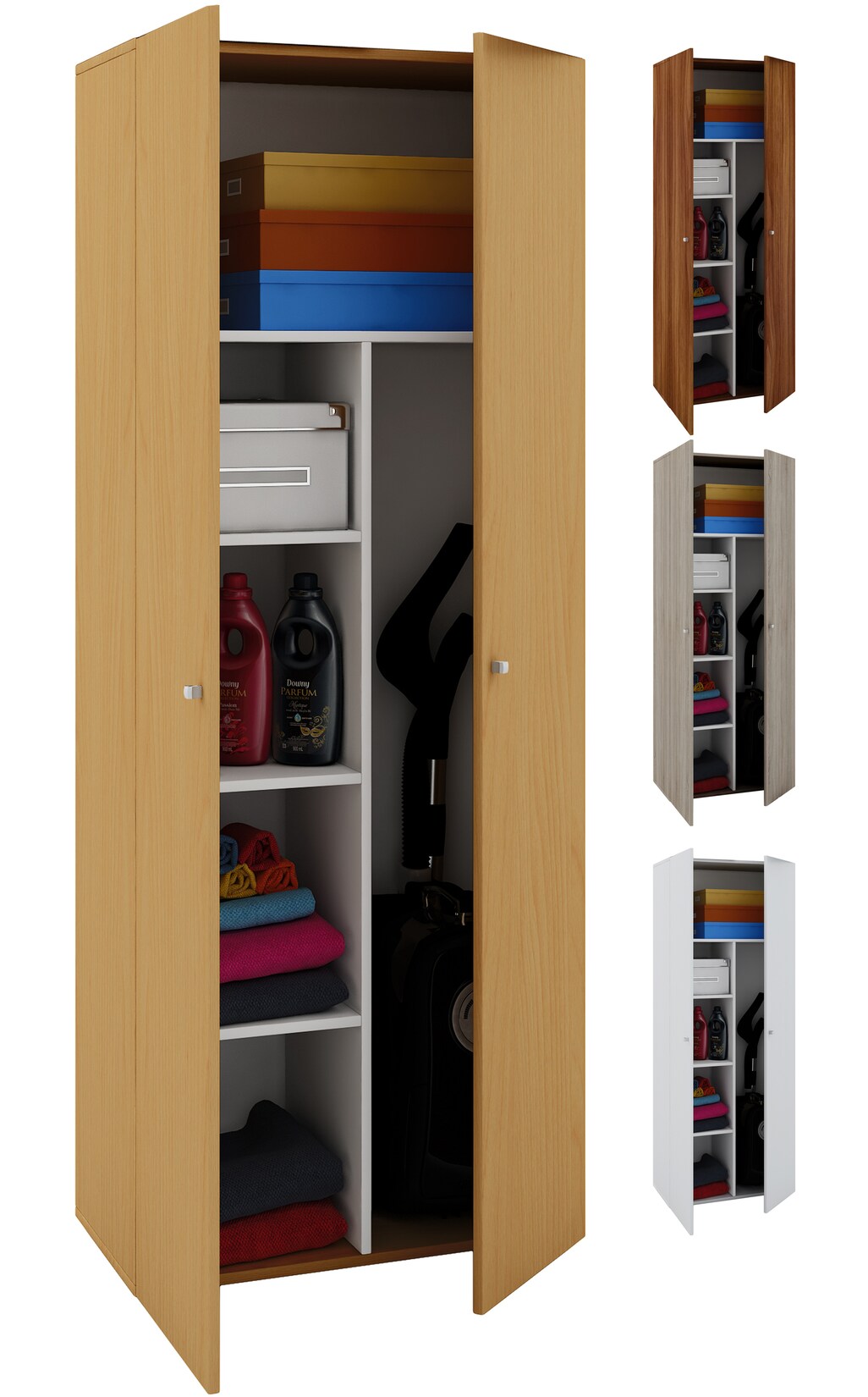 VCM Holz-Besenschrank 6 Fächer Maße ca. B. 70 x H. 178 x T. 40 cm Haushaltsschrank Mehrzweckschrank - Vandol