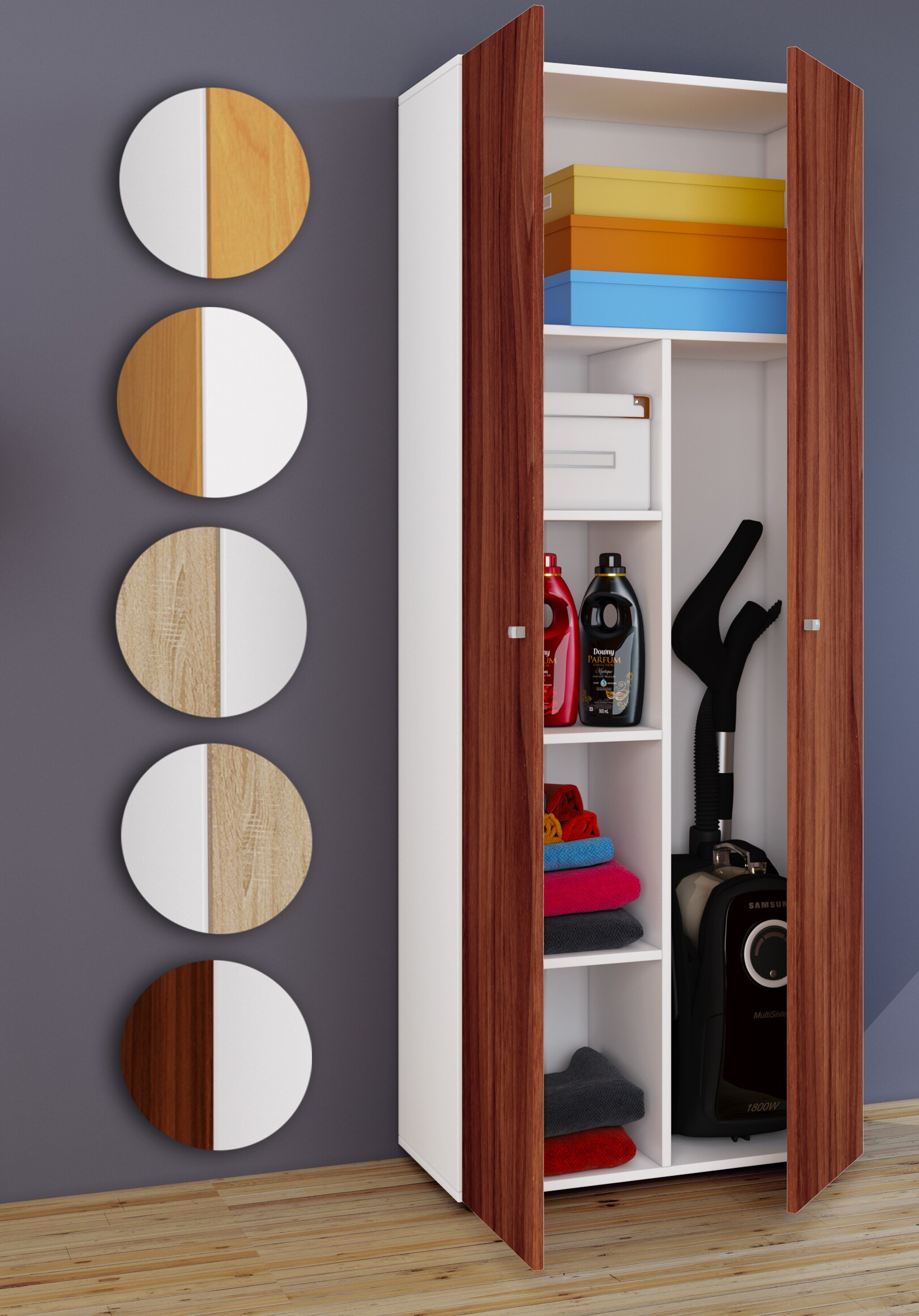 VCM Besenschrank | 6 F&auml;cher | Ma&szlig;e: B. 70 x  H. 178 x T. 40 cm | Haushaltsschrank | Mehrzweckschrank |  Vandol - Bild 1