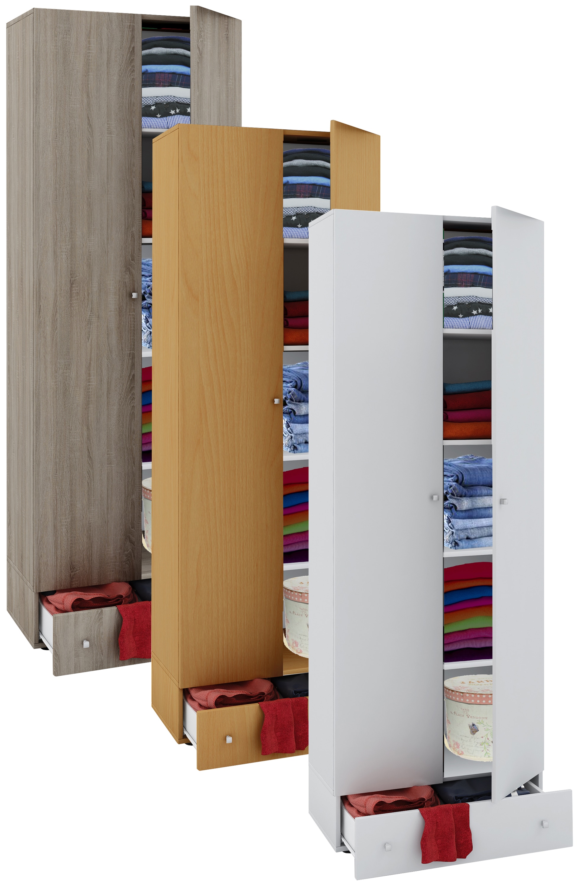 VCM Holz Kleiderschrank | 5 F&auml;cher mit Schublade | 2 Dreht&uuml;ren | Ma&szlig;e ca. B. 70 x  H. 196 x T. 40 cm &ndash; Vandol S - Bild 1