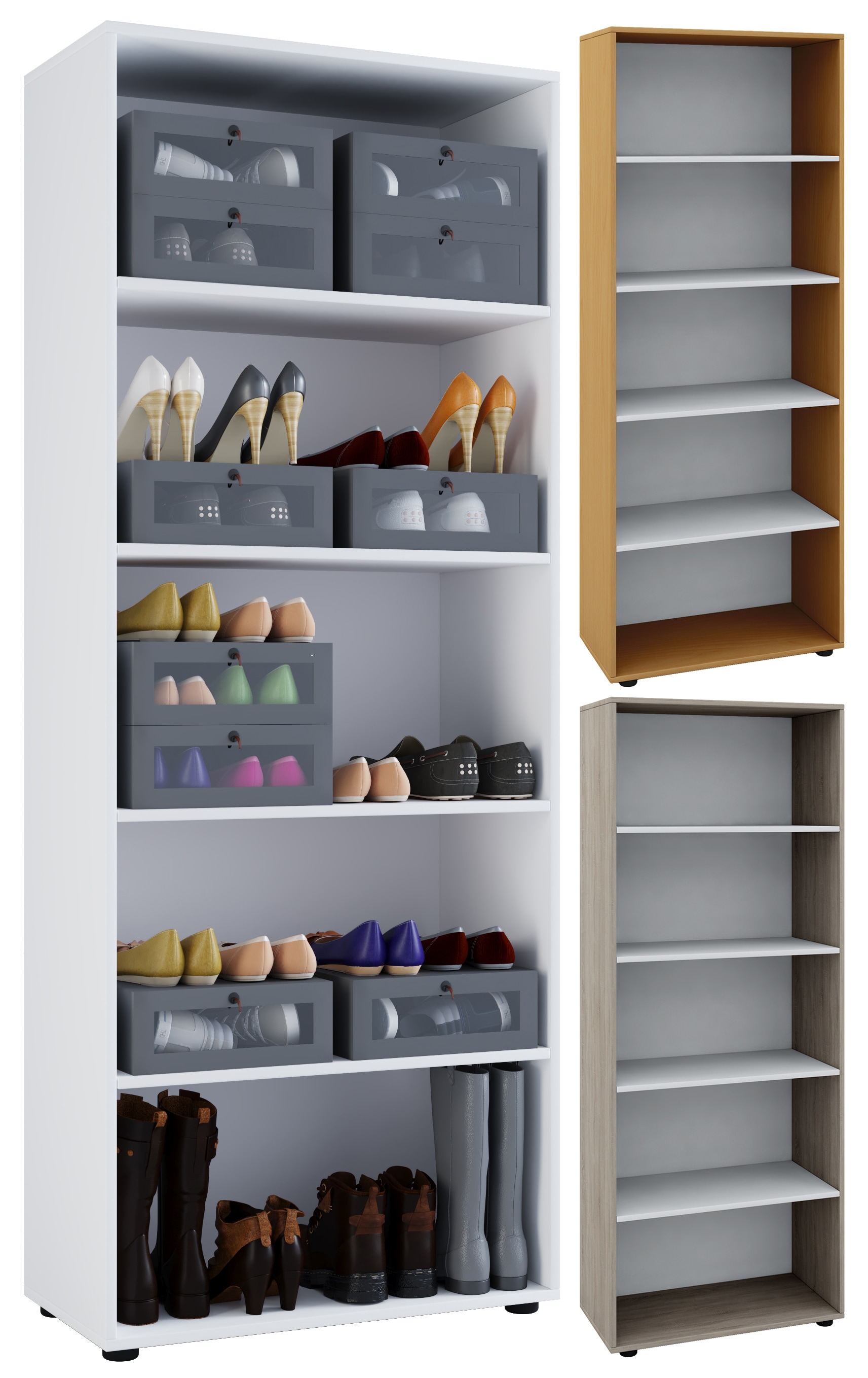 VCM Holz-Regal | Ma&szlig;e: B. 70 x H. 178 x T. 40 cm | 5 F&auml;cher | Allzweckregal | Schuhregal | ohne T&uuml;ren &ndash; Vandol - Bild 1