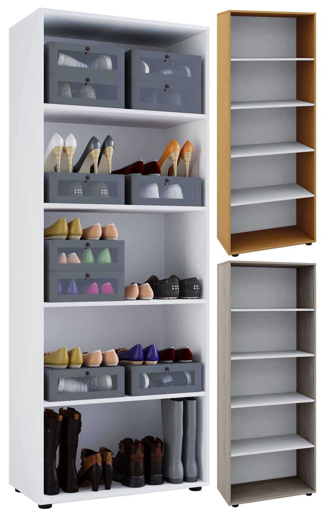 VCM Holz-Regal Maße: B. 70 x H. 178 x T. 40 cm 5 Fächer Allzweckregal Schuhregal ohne Türen – Vandol