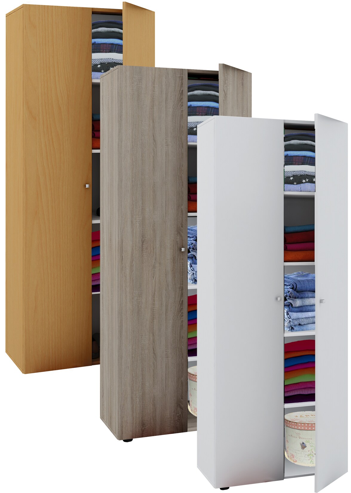 VCM Holz Kleiderschrank 5 Fächer Maße ca. B. 70 x H. 178 x T. 40 cm 2 Drehtüren erweiterbar Schrank - Vandol