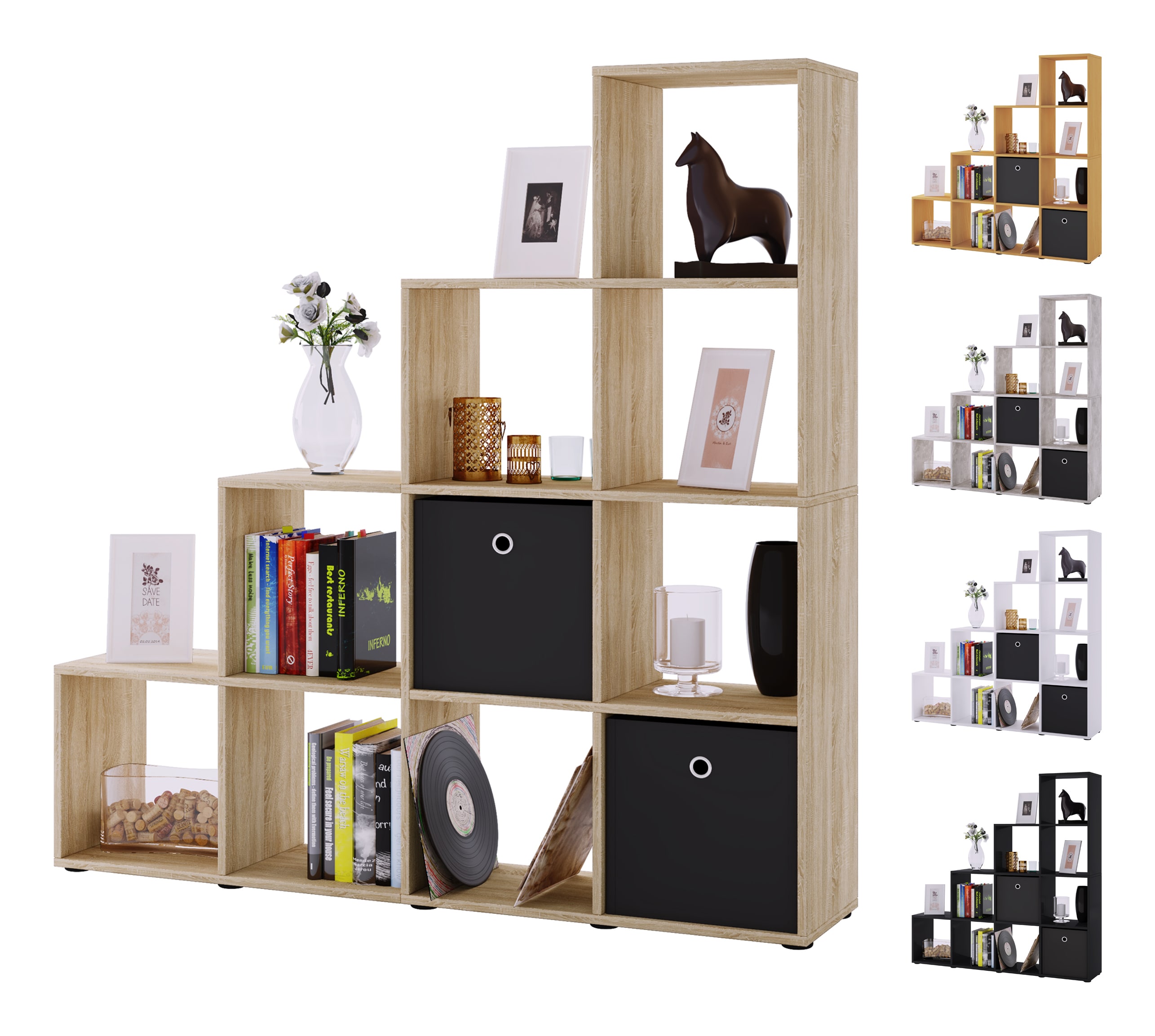 VCM Holzregal stehend | platzsparendes Regal | Ma&szlig;e:  H. 139 x B. 143 x T. 29 cm | Elegantes Regal stehend | Aufbewahrungsregal | B&uuml;cherregal  | Treppenregal - Napoli - Bild 1