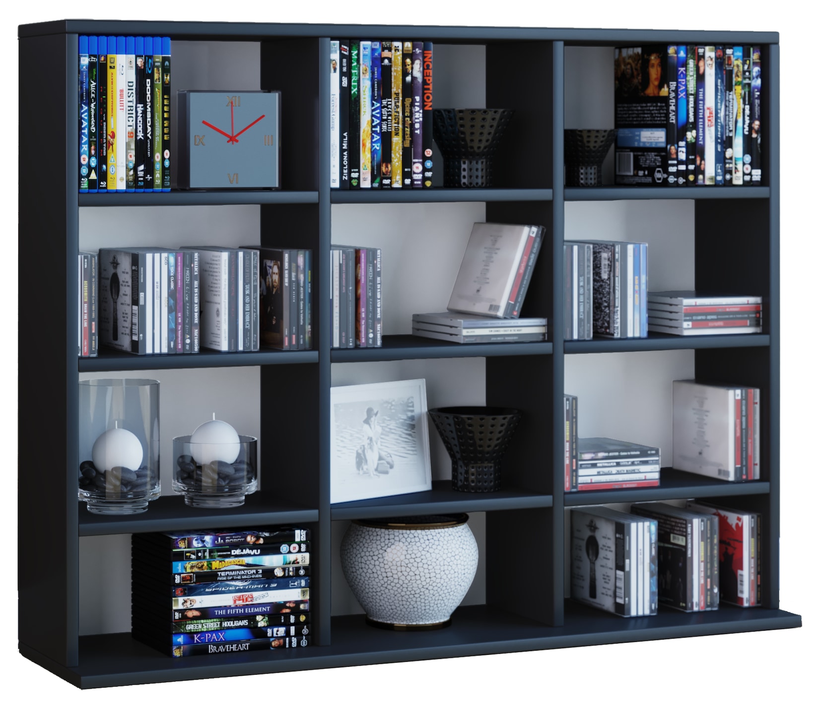 VCM Holzregal stehend platzsparender CD-Schrank für 480 CDs oder 224 DVDs Maße:H. 82 x B. 102 x T. 23 cm Elegantes DVD Regal stehend Blu-Ray Regal CD Regal Megosa L