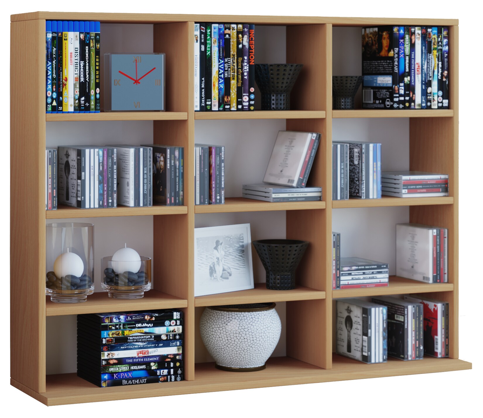 VCM Holzregal stehend platzsparender CD-Schrank für 480 CDs oder 224 DVDs Maße:H. 82 x B. 102 x T. 23 cm Elegantes DVD Regal stehend Blu-Ray Regal CD Regal Megosa L