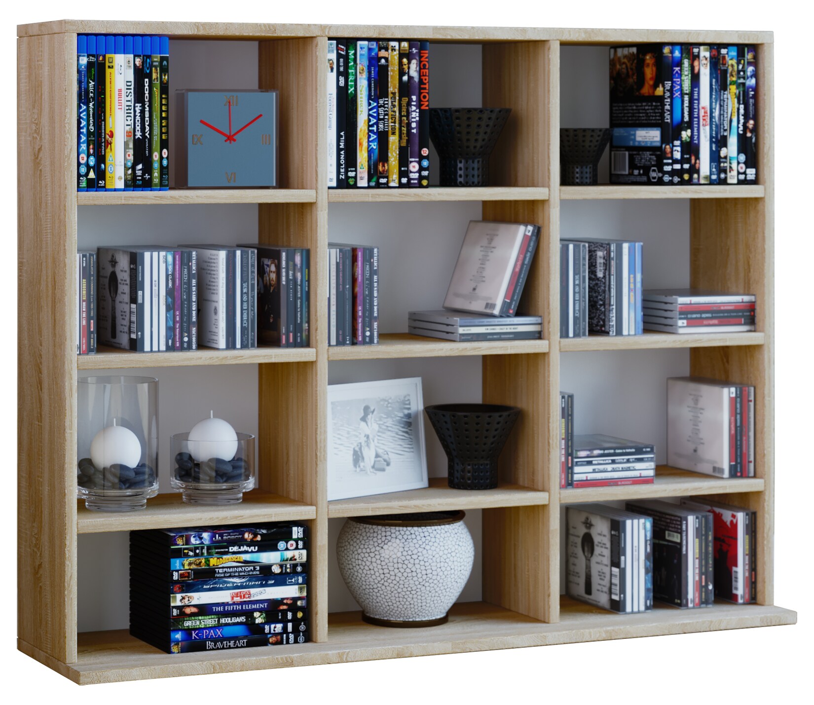 VCM Holzregal stehend platzsparender CD-Schrank für 480 CDs oder 224 DVDs Maße:H. 82 x B. 102 x T. 23 cm Elegantes DVD Regal stehend Blu-Ray Regal CD Regal Megosa L