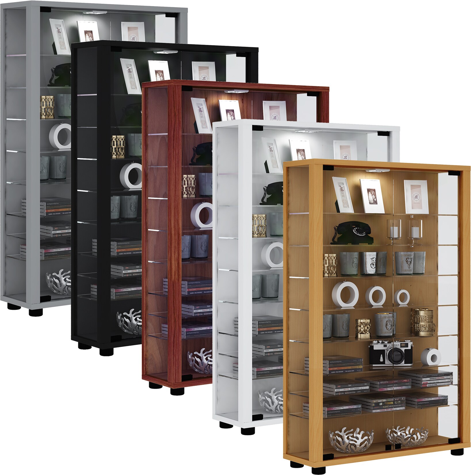 VCM Glasvitrine stehend   Vitrine Glas mit ESG-Sicherheitsglas   Maße ca. H. 90 x B. 59 x T. 18 cm   Standvitrine Glas   Modern und platzsparend   Glas Vitrinenschrank – Lumo Mini | 04051814354410