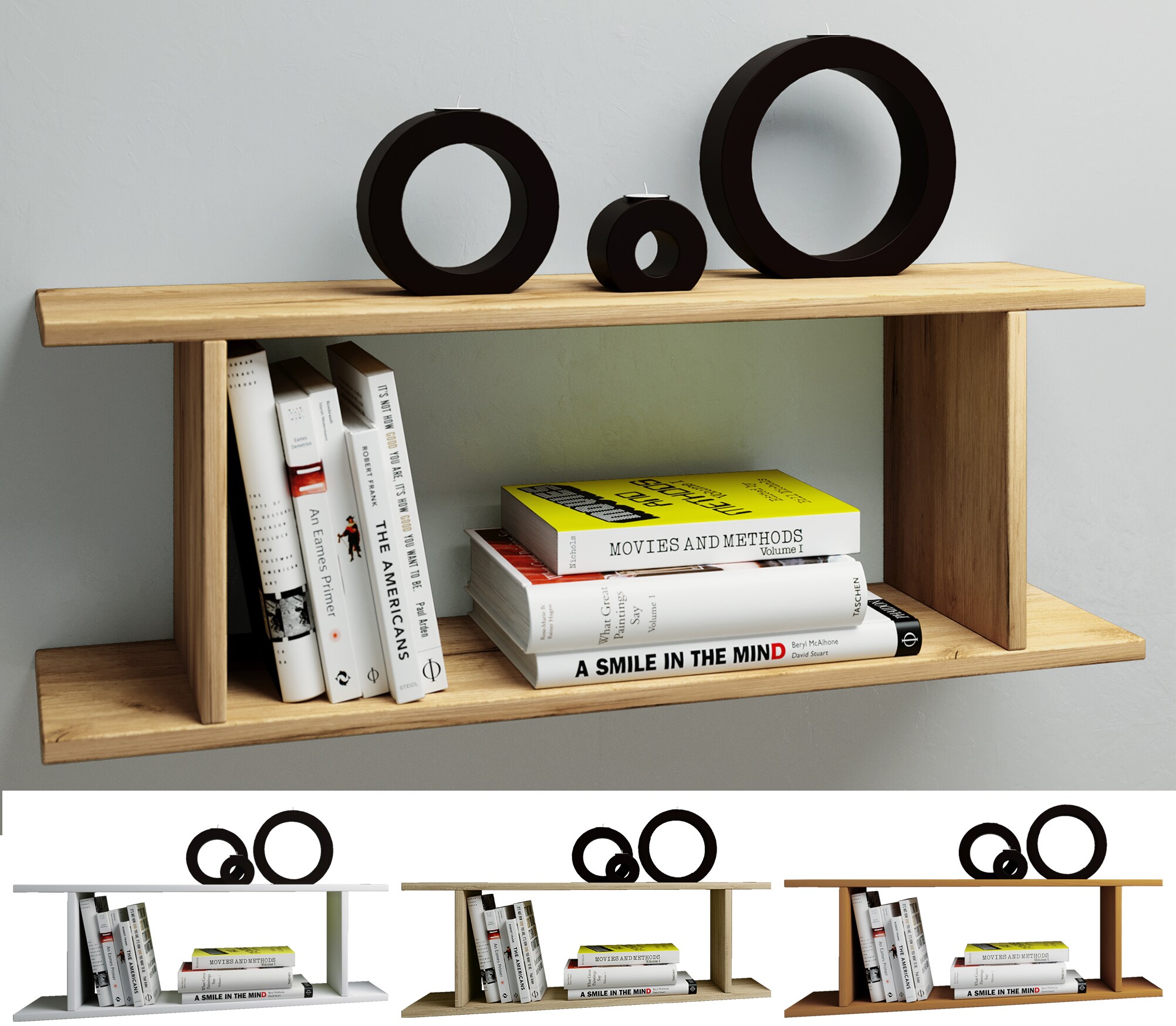 VCM Holzregal h&auml;ngend | platzsparendes Regal | Ma&szlig;e:  H. 28 x B. 80 x T. 20 cm | Elegantes Regal h&auml;ngend | Aufbewahrungsregal | B&uuml;cherregal | Wandboard - Sirola Mini - Bild 1