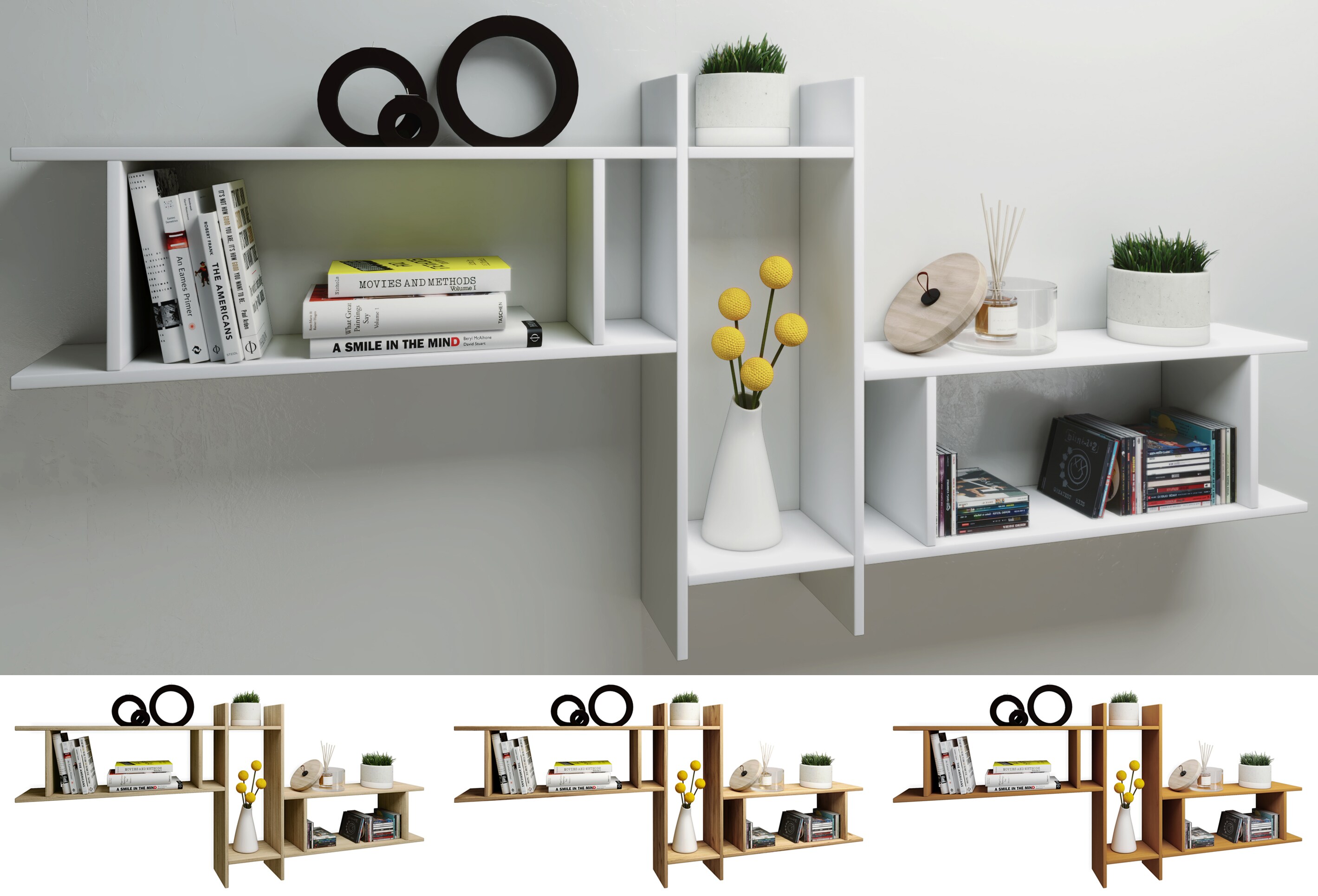 VCM Holzregal h&auml;ngend | platzsparendes Regal | Ma&szlig;e: H. 80 x B. 188 x T. 20 cm | Elegantes Regal h&auml;ngend | Aufbewahrungsregal | B&uuml;cherregal | Wandboard - Sirola Maxi - Bild 1