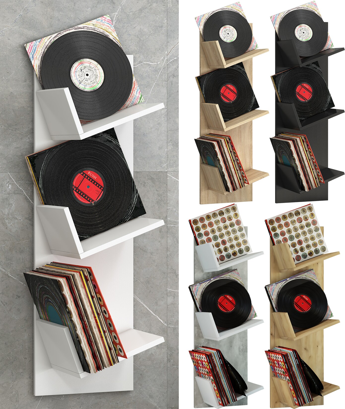 VCM Holz Wandregal Wandboard mit drei großen Fächer Platz für 100 Schallplatten kann auch für Bücher verwendet werden Maße: H. 106 x B. 33 x T. 26 cm - Sulda