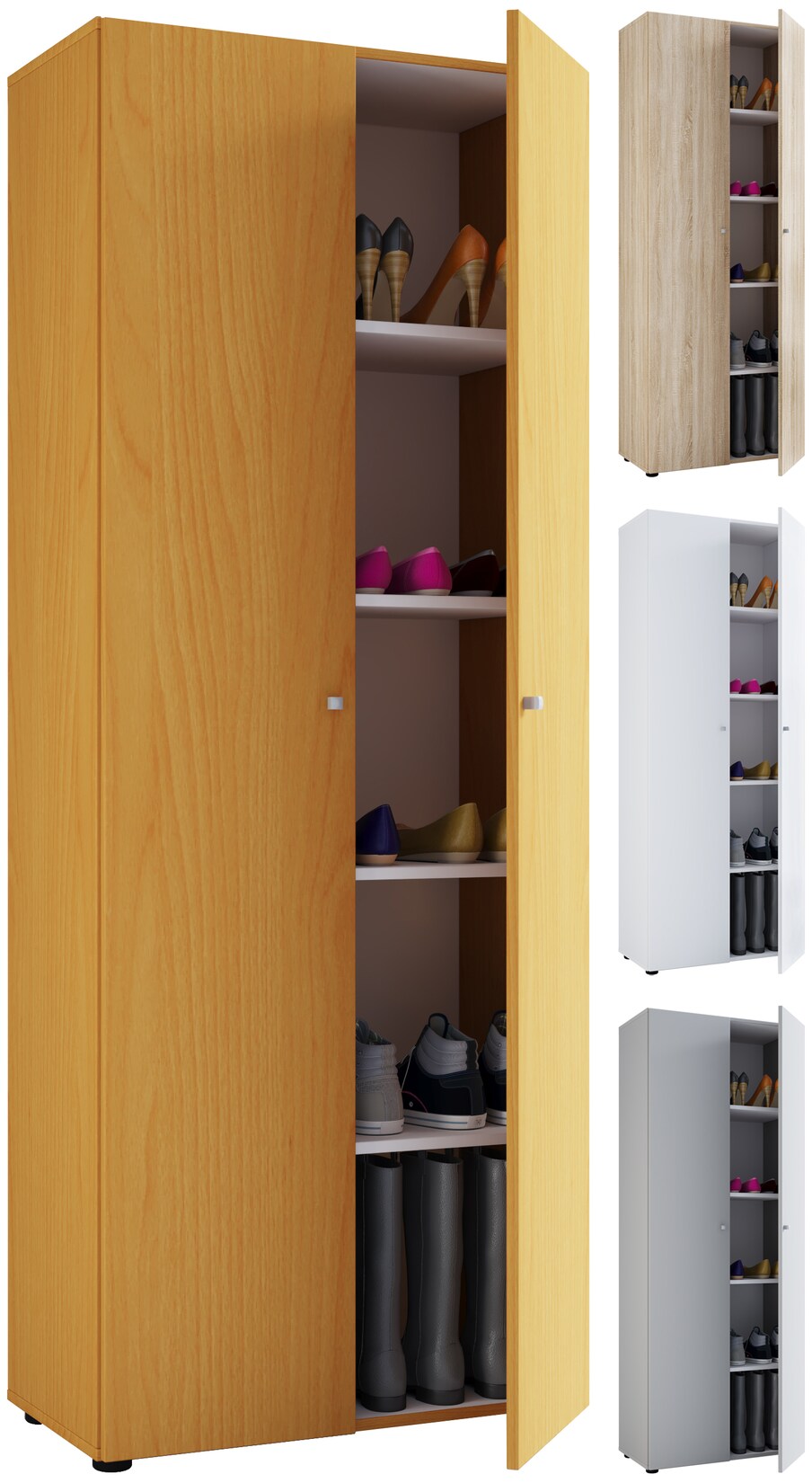 VCM Holz Schrank Maße B. 70 x H. 178 x T. 40 cm 5 Fächer Allzweckschrank Schuhschrank mit zwei Drehttüren – Vandol
