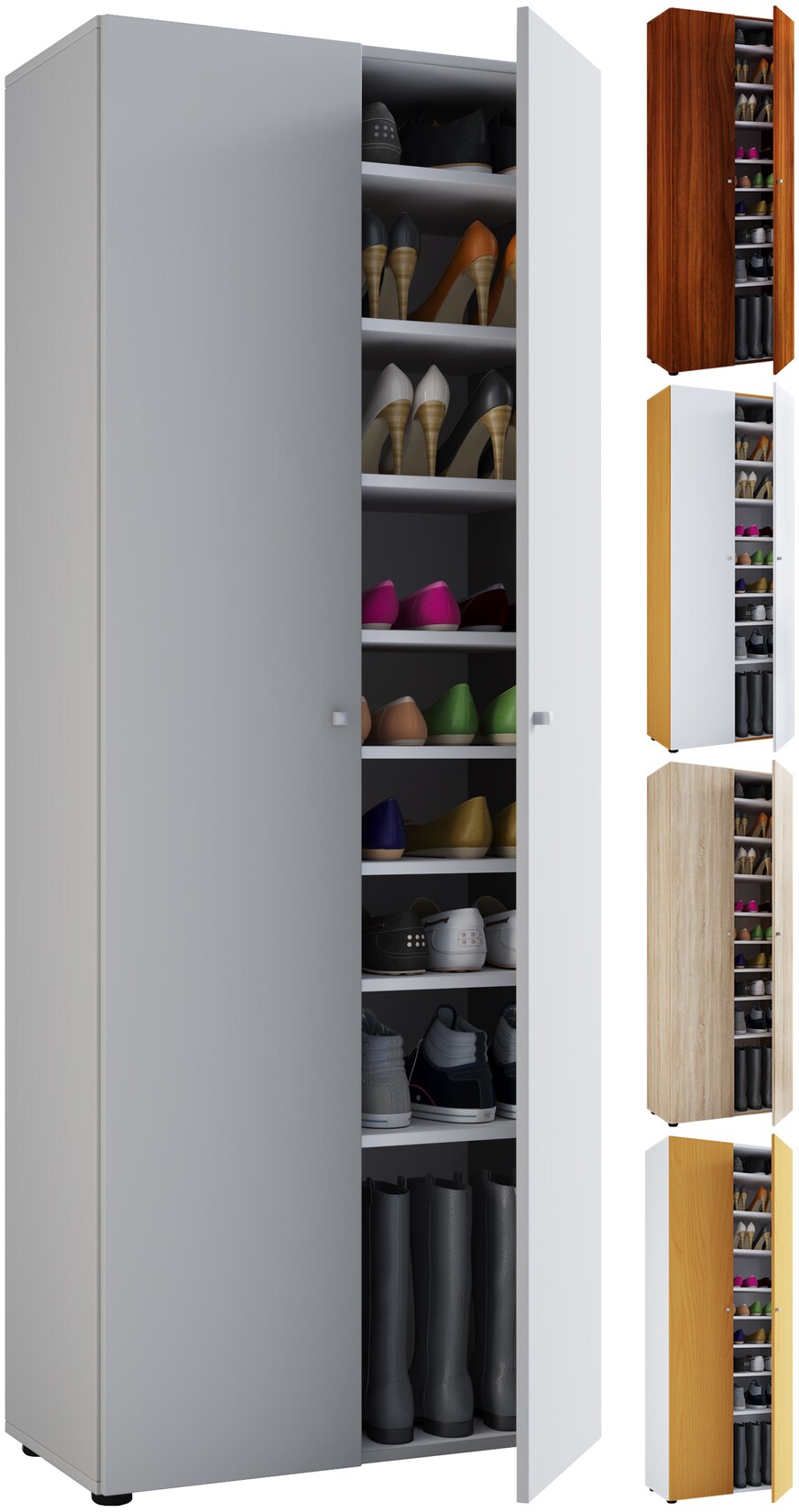 VCM Holz-Schuhschrank   Maße: B. 70 x H. 178 x T. 40 cm   Allzweckschrank   9 Fächer – Vandol | 04051814360916