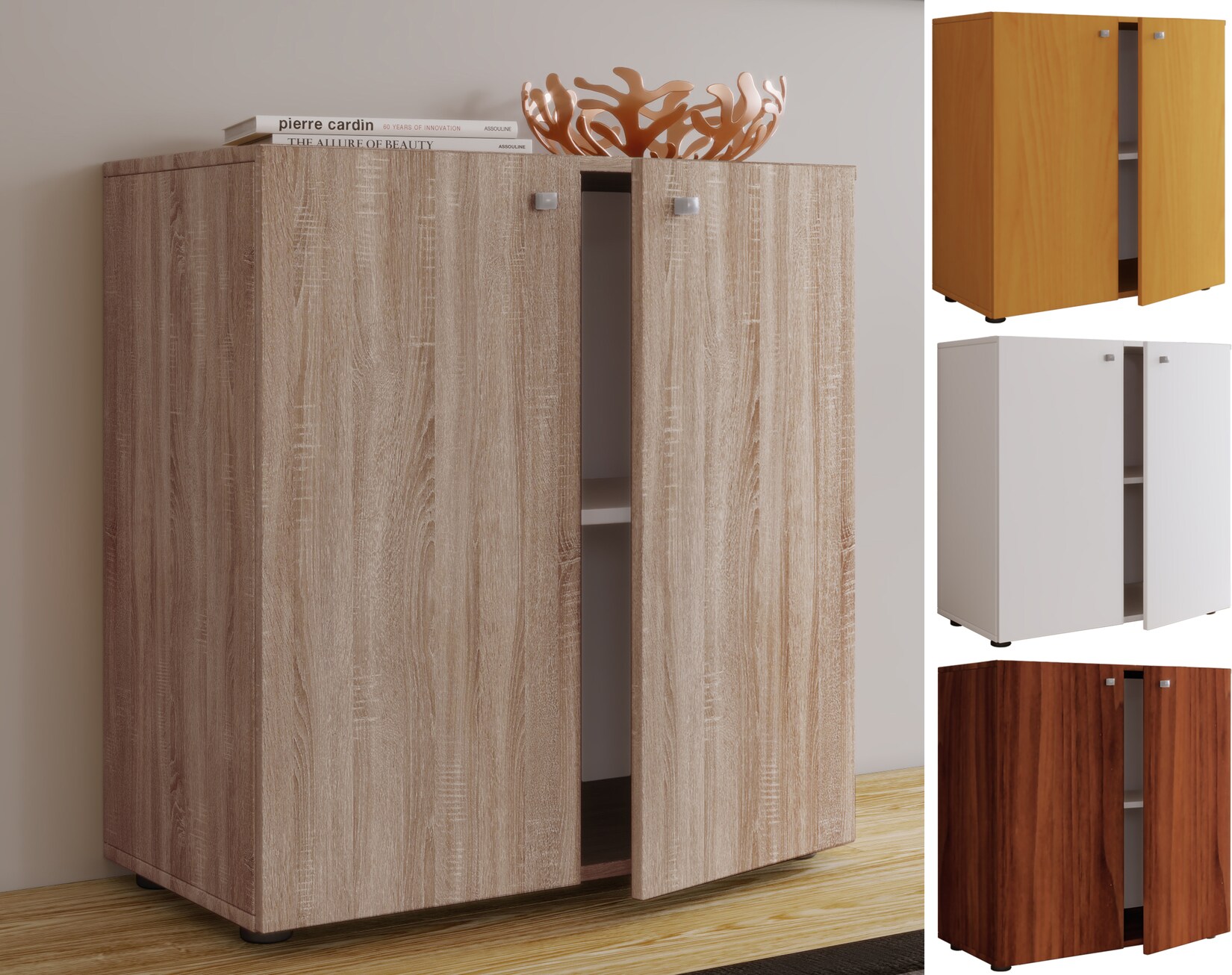 VCM Holz Kommode Maße Kommode ca. H. 75 x B. 70 x T. 36 cm Sideboard mit praktischen Fachbodeneinteilung 2 Drehtüren - Vandol 1