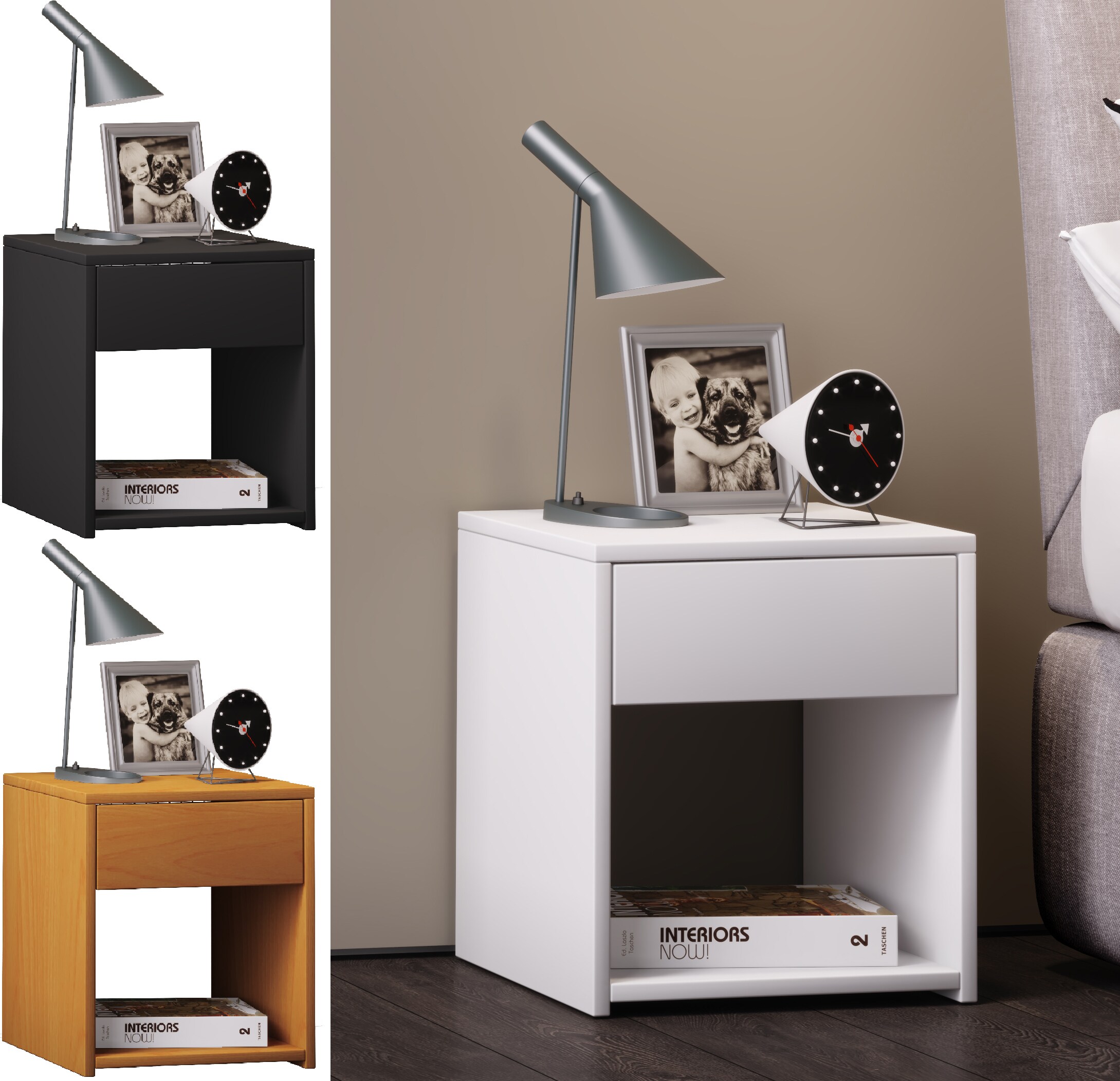 VCM Nachtschrank | Ma&szlig;e Nachttisch ca. H. 40 x B. 35 x T. 35 cm | Schublade und offenes Fach | Nachttisch - Sledo Mini - Bild 1