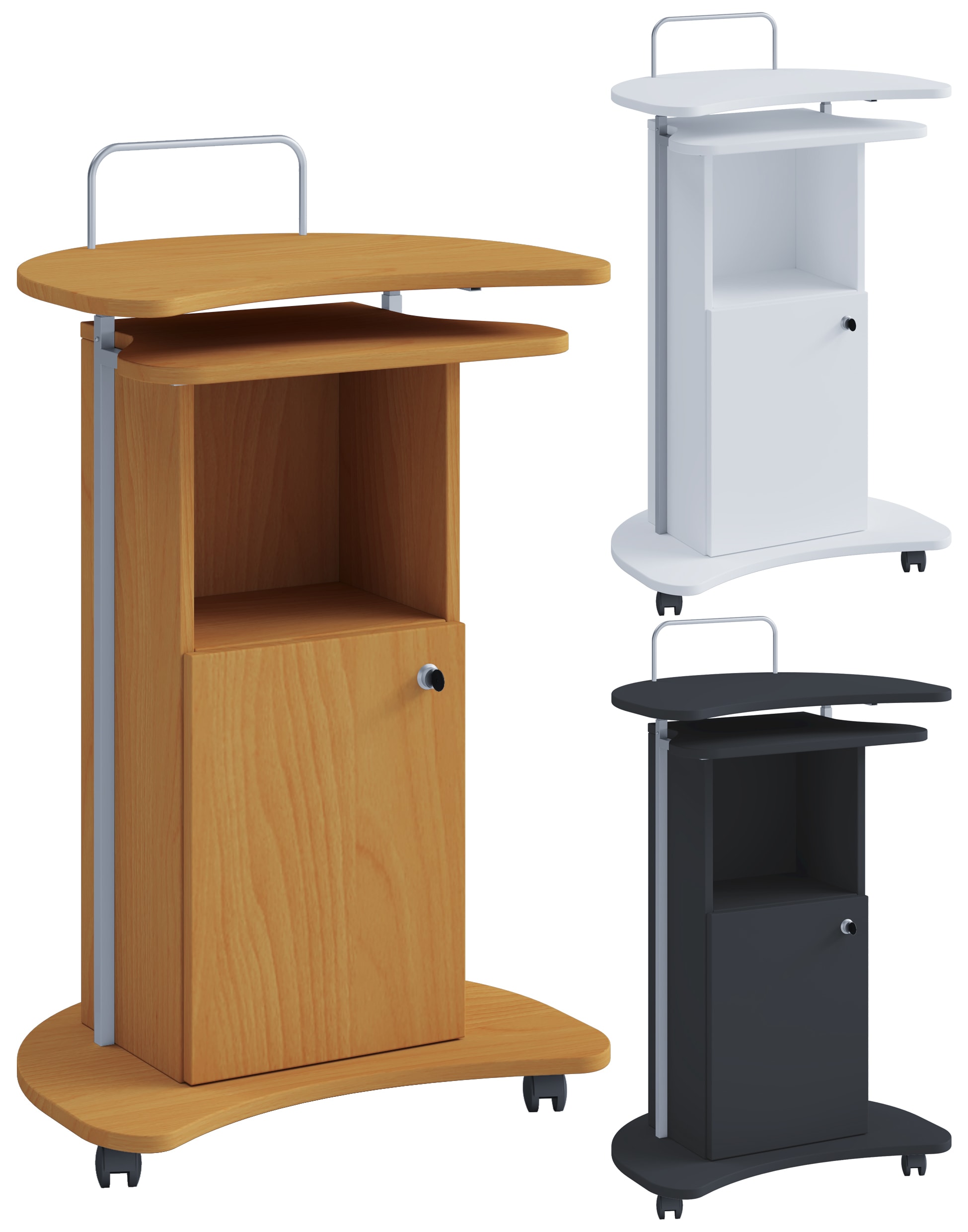 VCM Holz mobiles Rednerpult | Ma&szlig;e ca. H. 93 bis 111 x B.  56 x T. 41 cm | rollbar mit Schublade | Stehpult - Komil - Bild 1