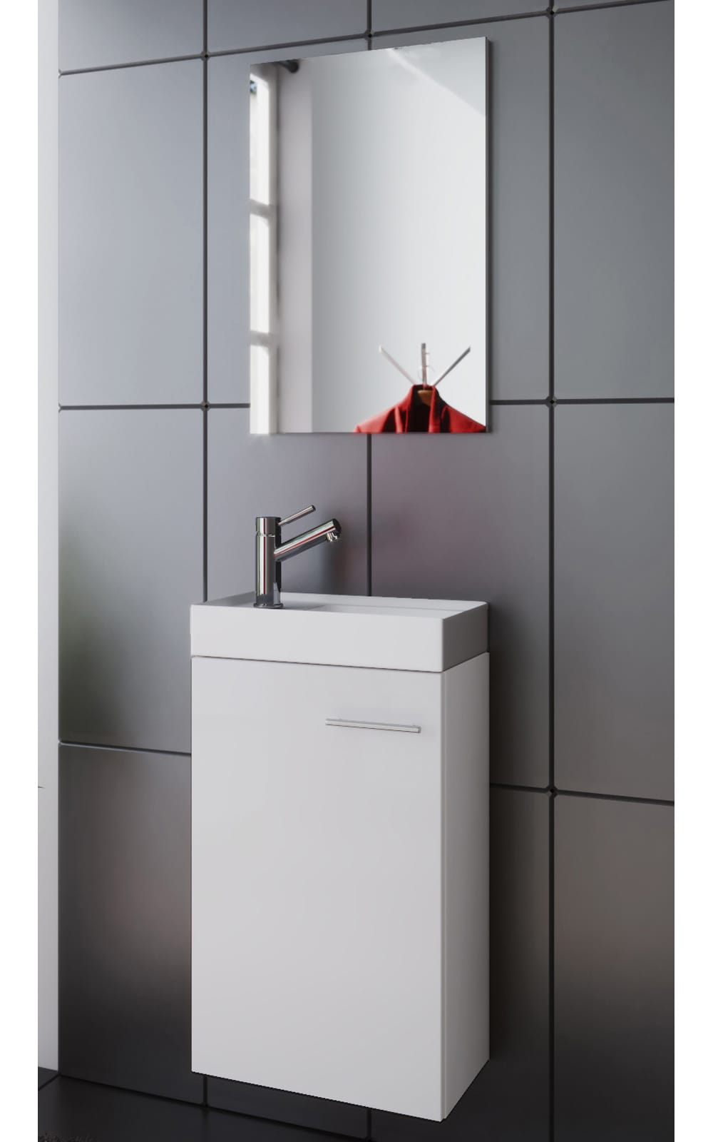 vcm waschplatz waschbecken schrank + spiegel wc gäste toilette