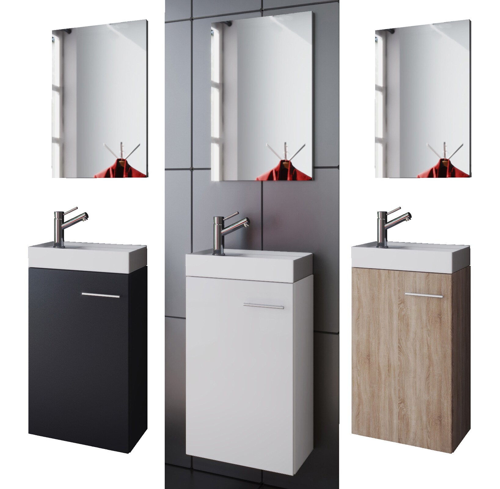 VCM Waschplatz Waschbecken Schrank + Spiegel WC Gäste Toilette Badmöbel klein schmal „Slito“ | 04051814362866
